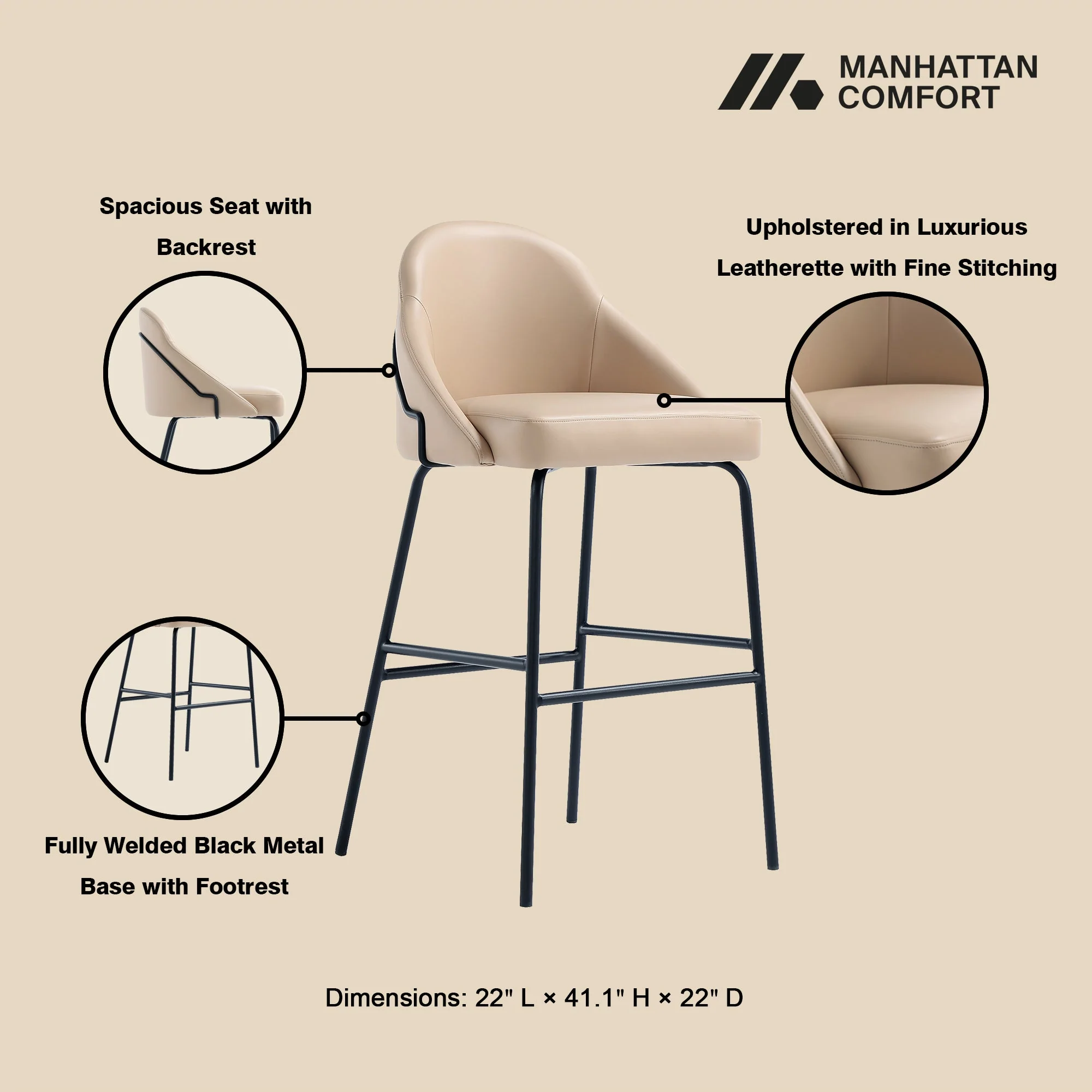 Gracie Barstool in Tan and Black (set of 3) - Image 4