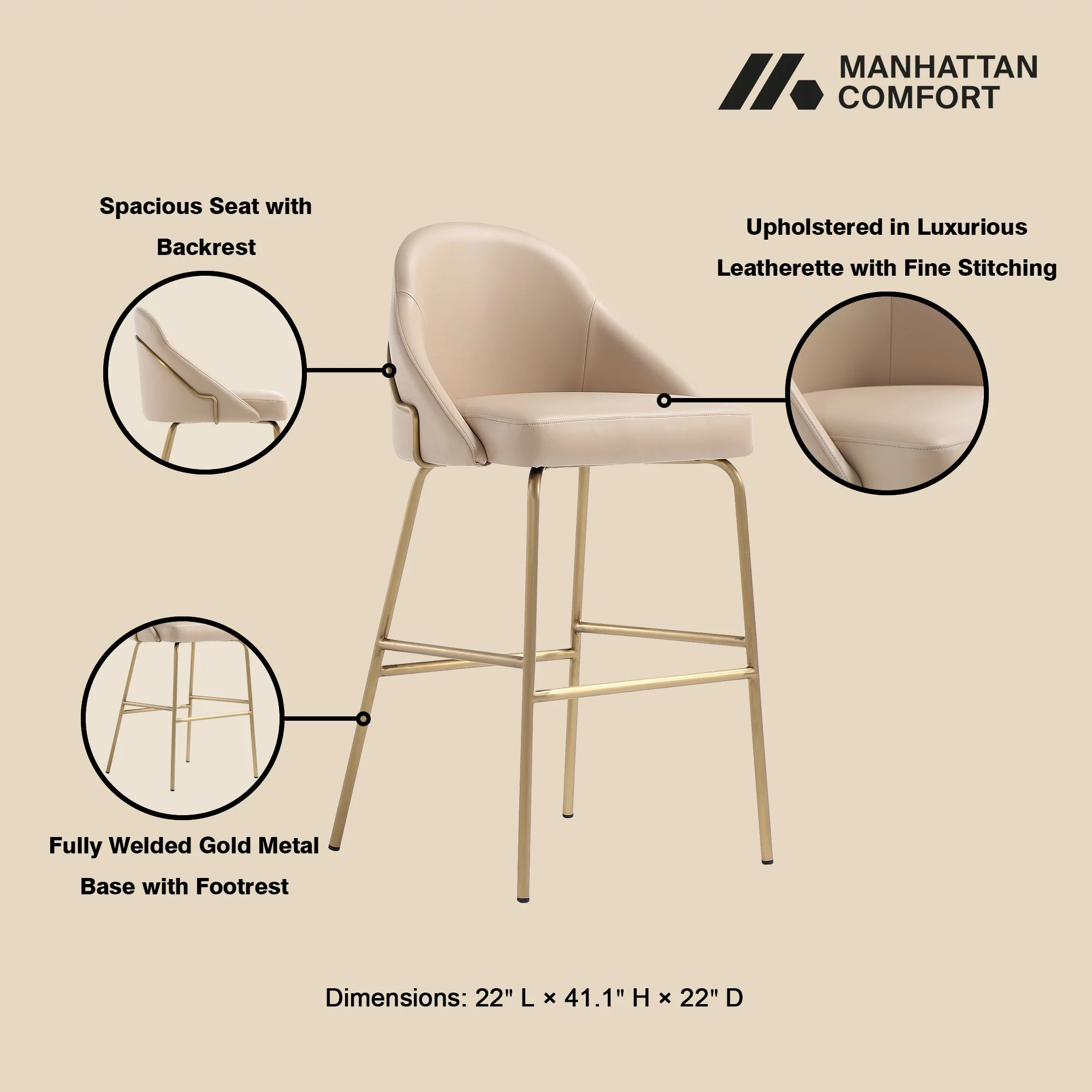 Gracie Barstool in Tan and Gold (set of 2) - Image 4