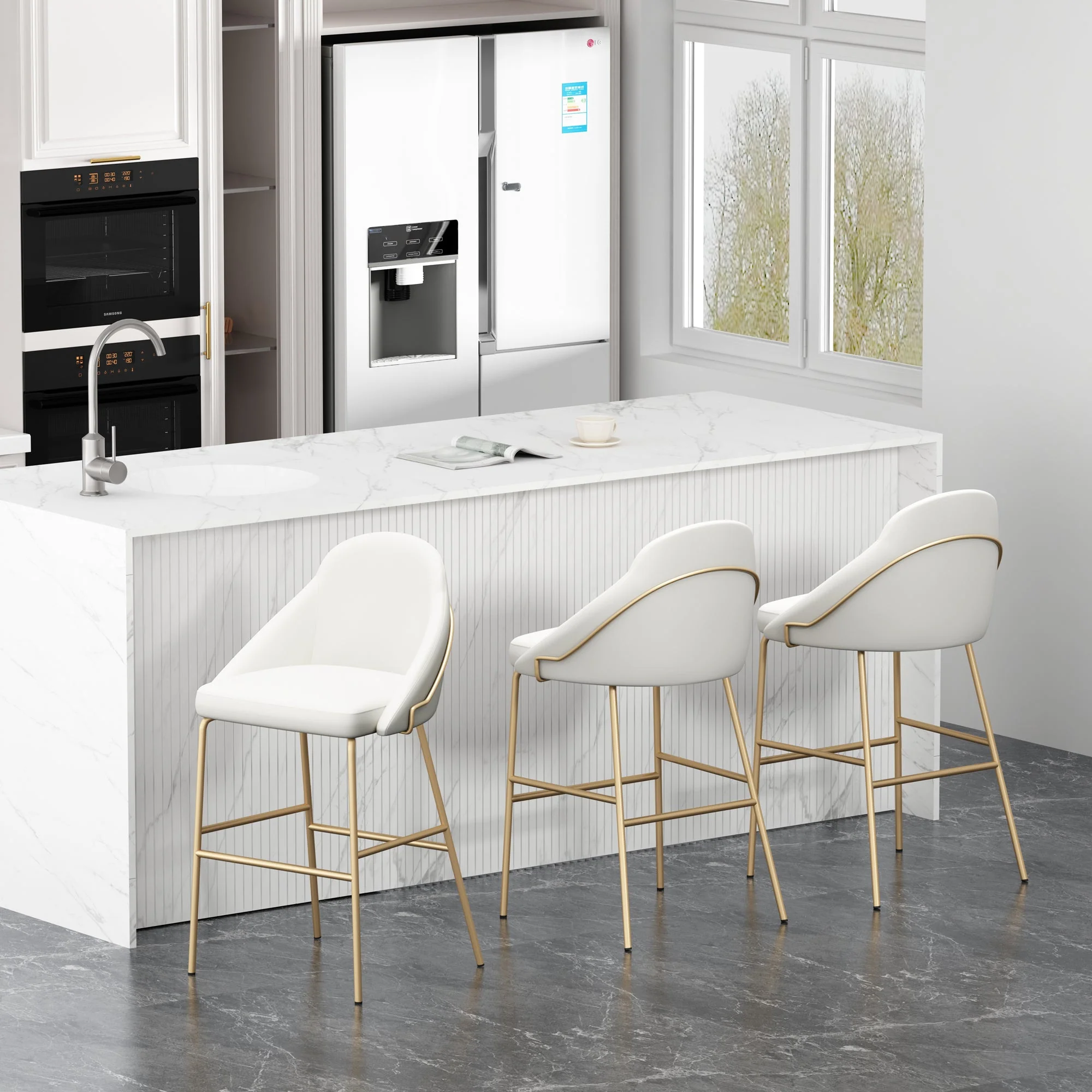 Gracie Barstool in White and Gold (set of 3) - Image 2