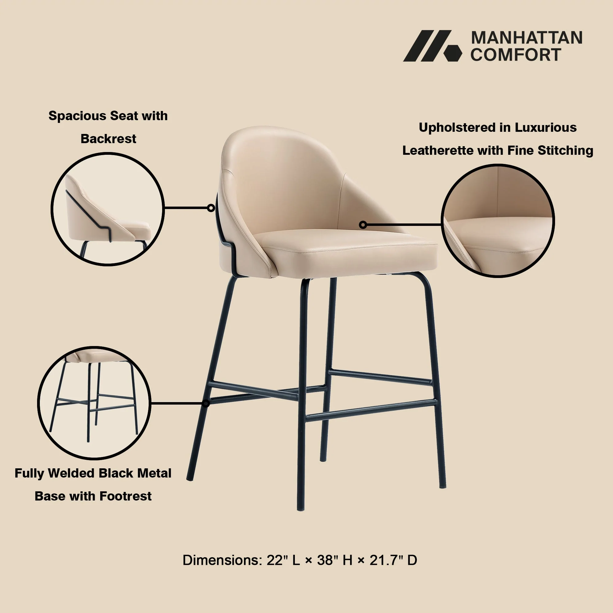 Gracie Counter Stool in Tan and Black (set of 2) - Image 4