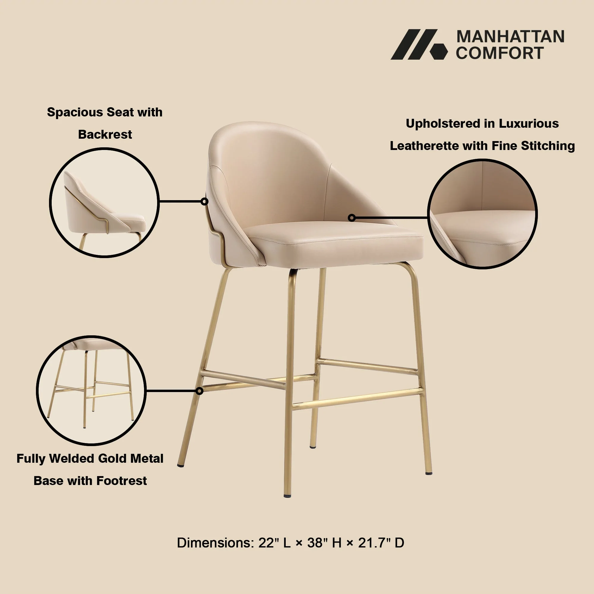 Gracie Counter Stool in Tan and Gold - Image 4