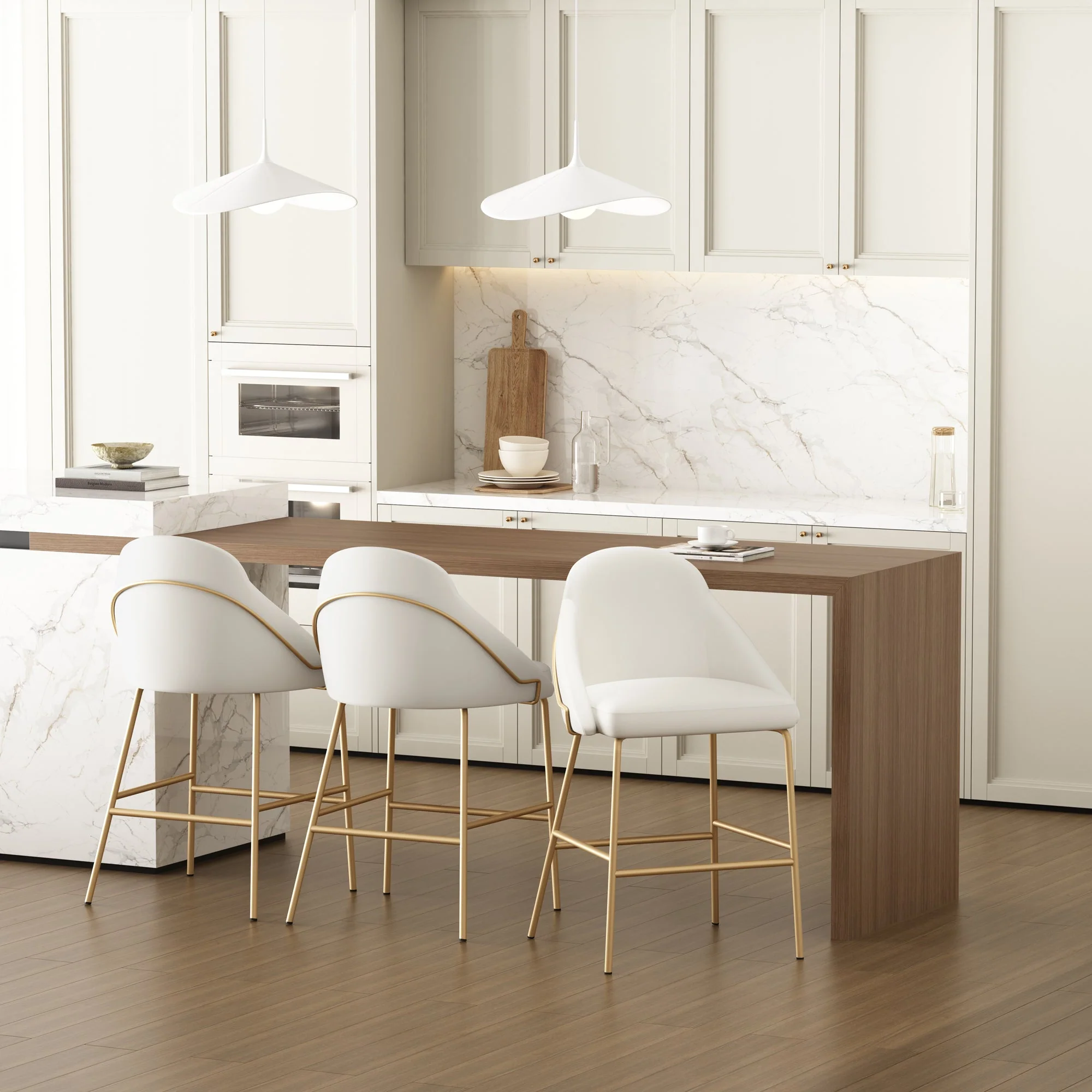 Gracie Counter Stool in White and Gold (set of 3) - Image 2