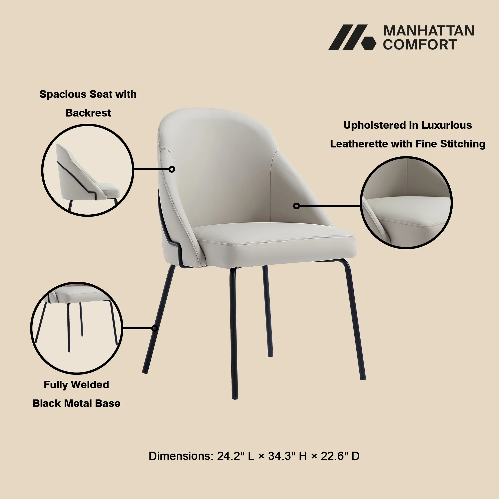 Gracie Dining Chair in Stone and Black - Image 4