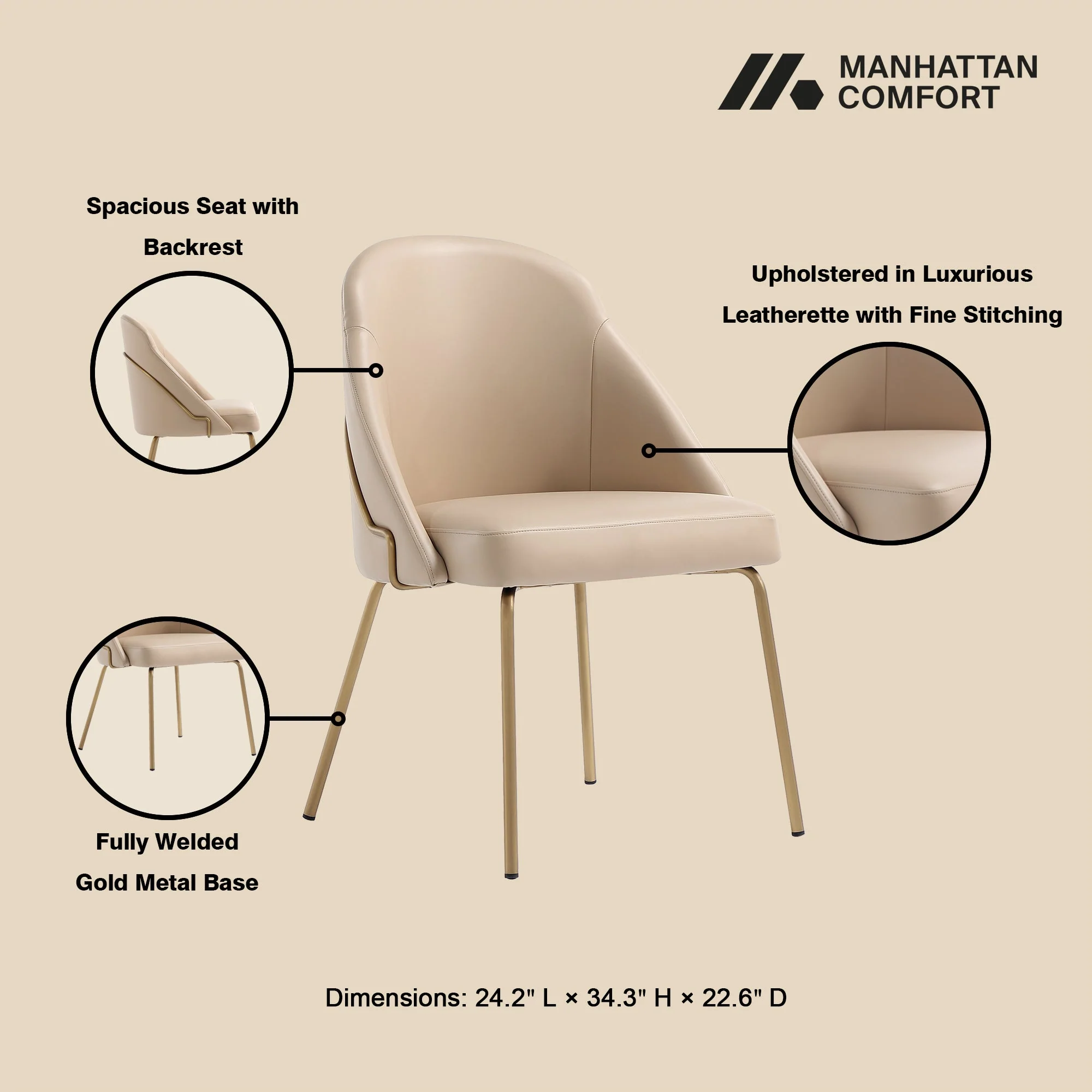 Gracie Dining Chair in Tan and Gold (set of 4) - Image 4