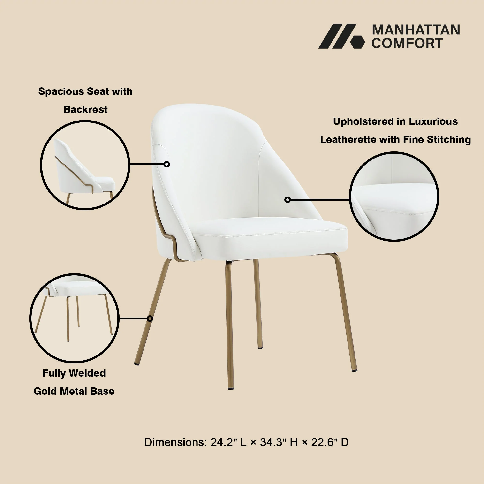 Gracie Dining Chair in White and Gold (set of 4) - Image 4