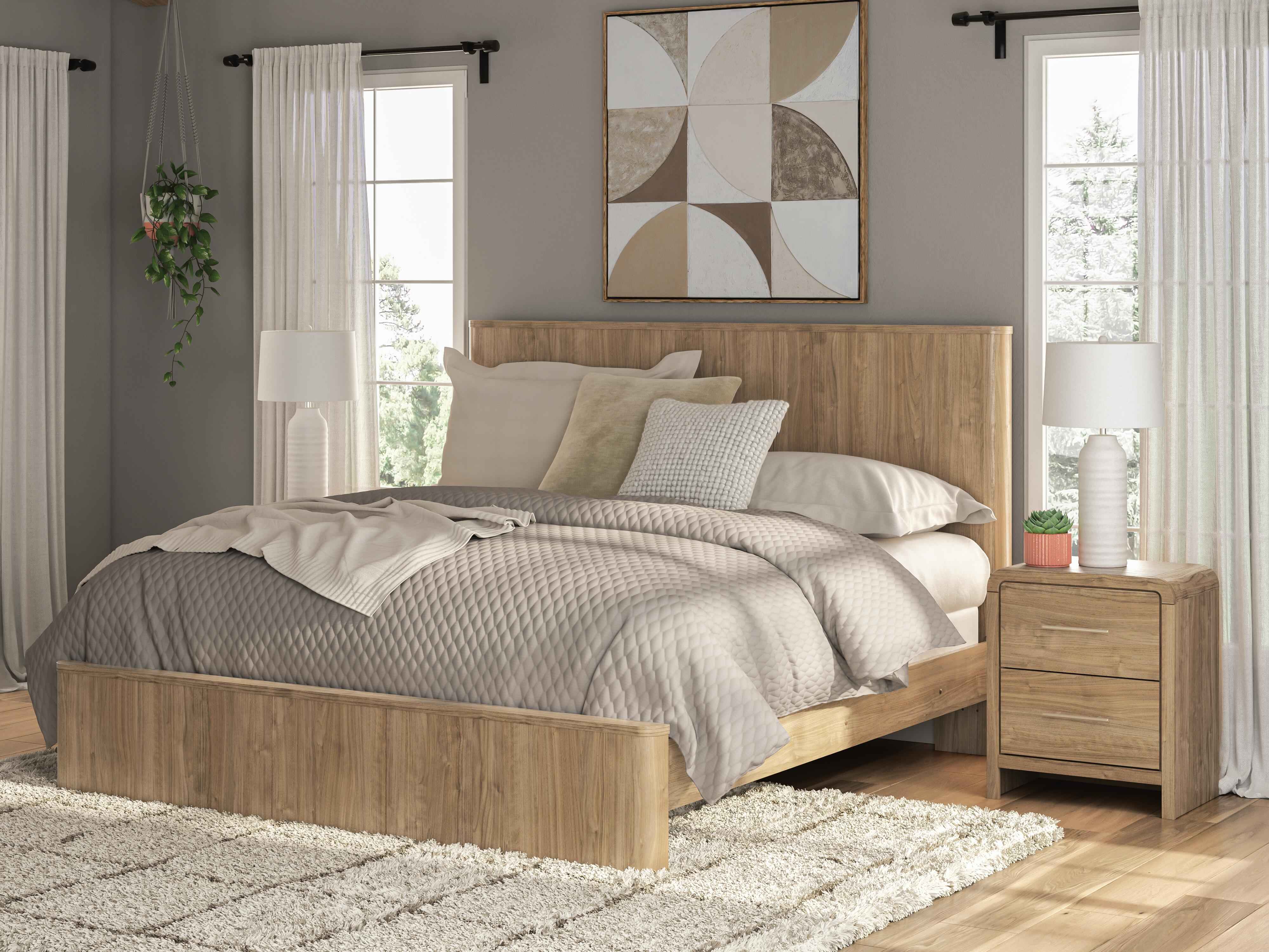 Gramburg Warm Natural Brown King Panel Bed