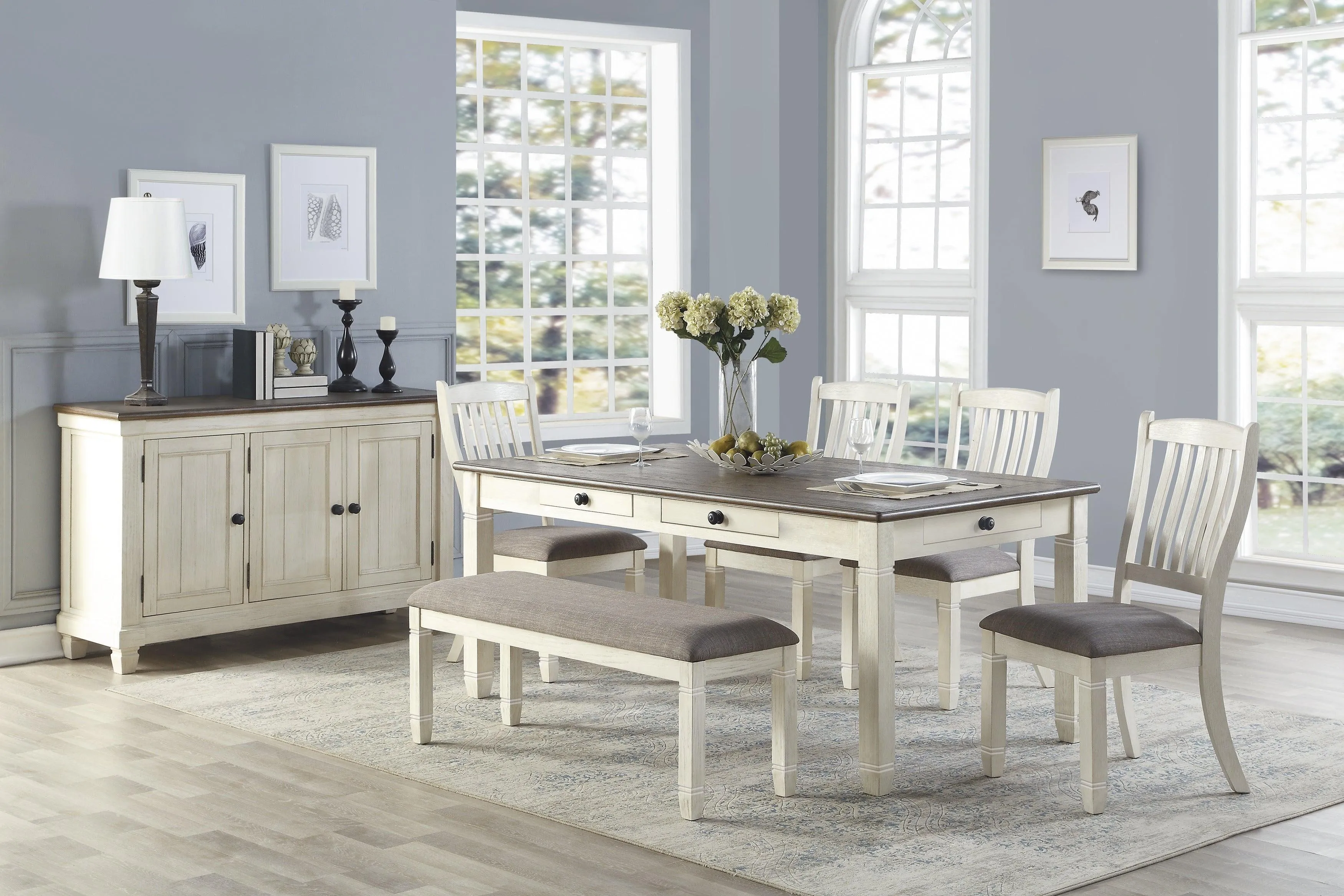 Granby Antique White Dining Bench - Image 2