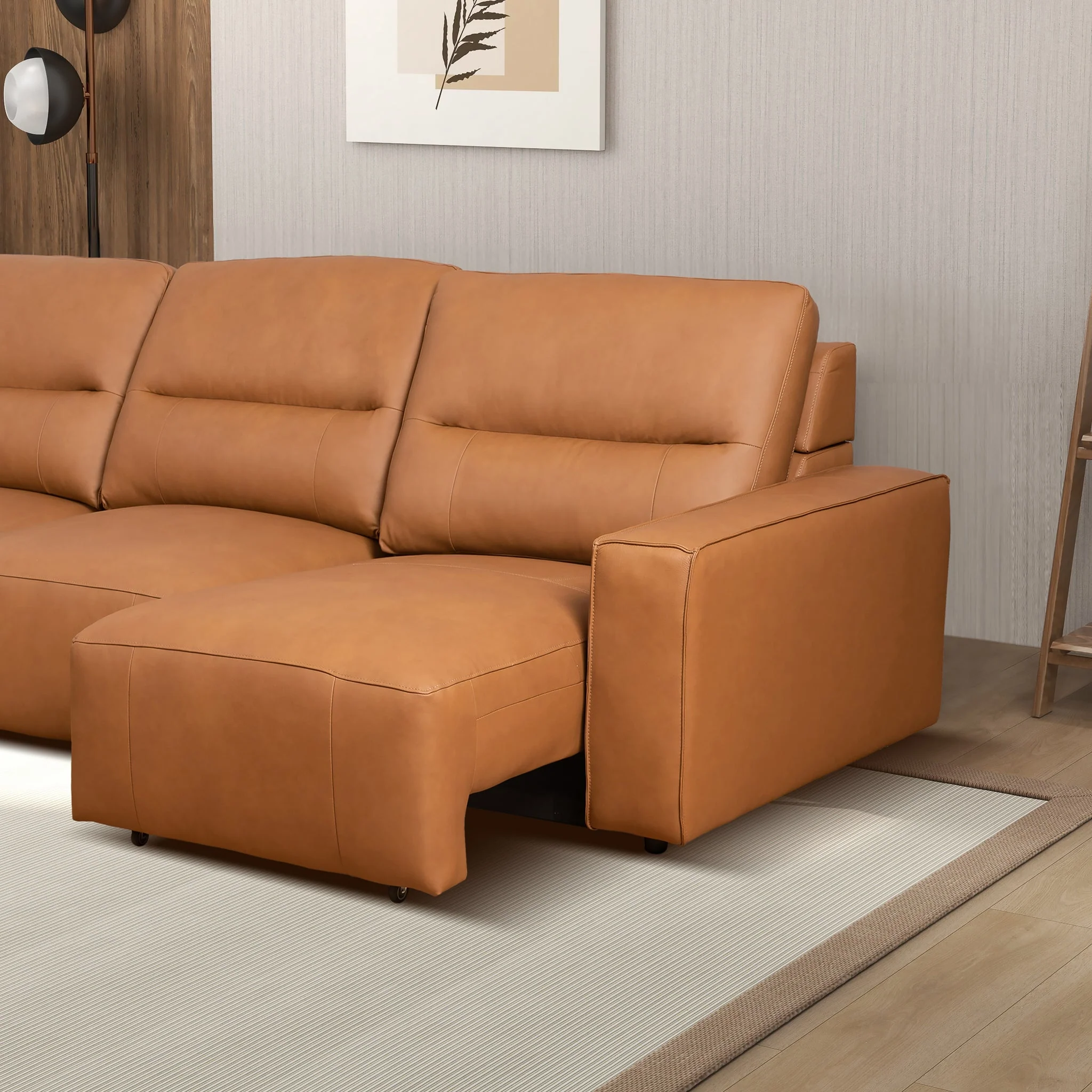 Grant Triple Power Convertible Cognac Leather Sofa - Image 8