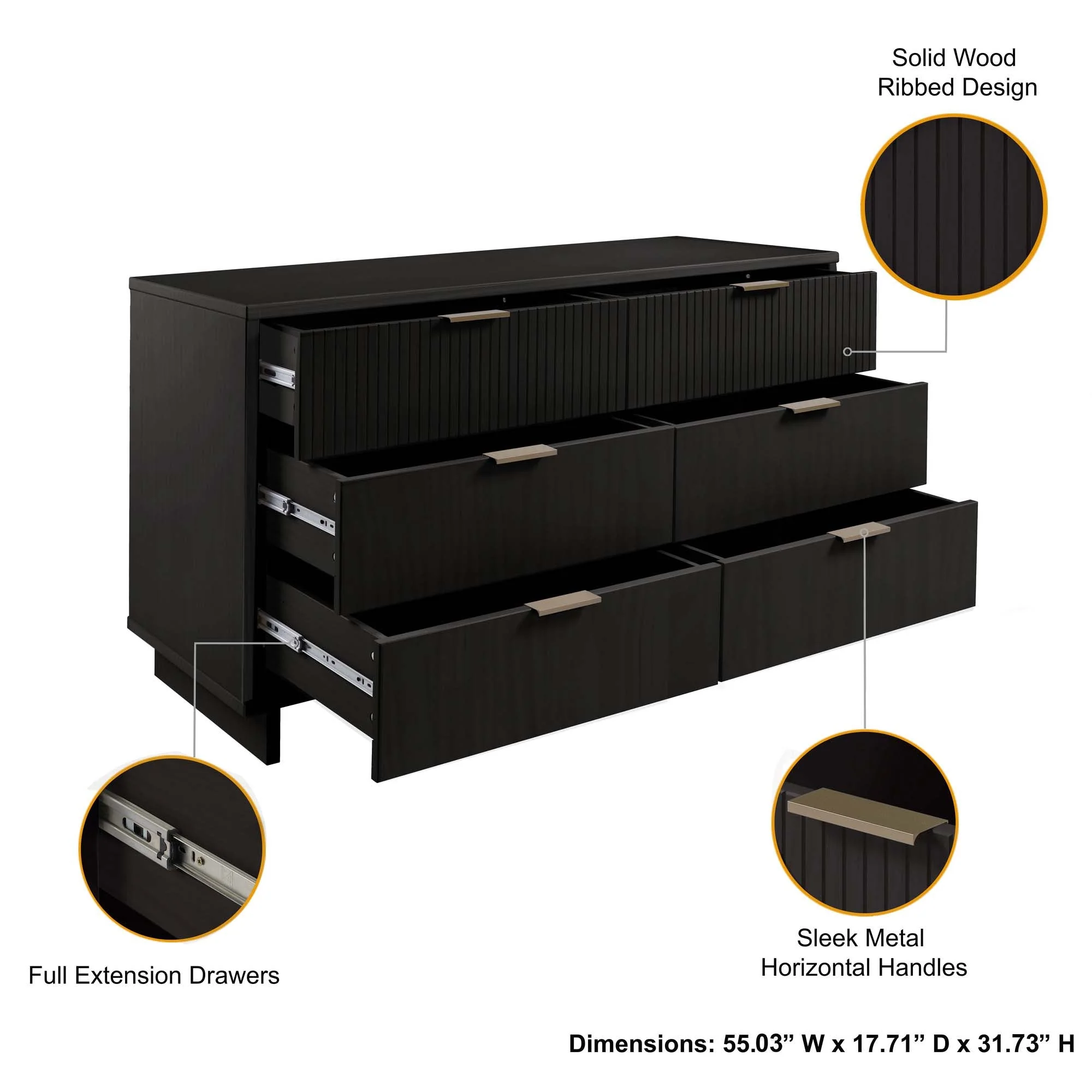 Granville 2-Piece Tall Chest and Double Dresser Set in Black - Image 6