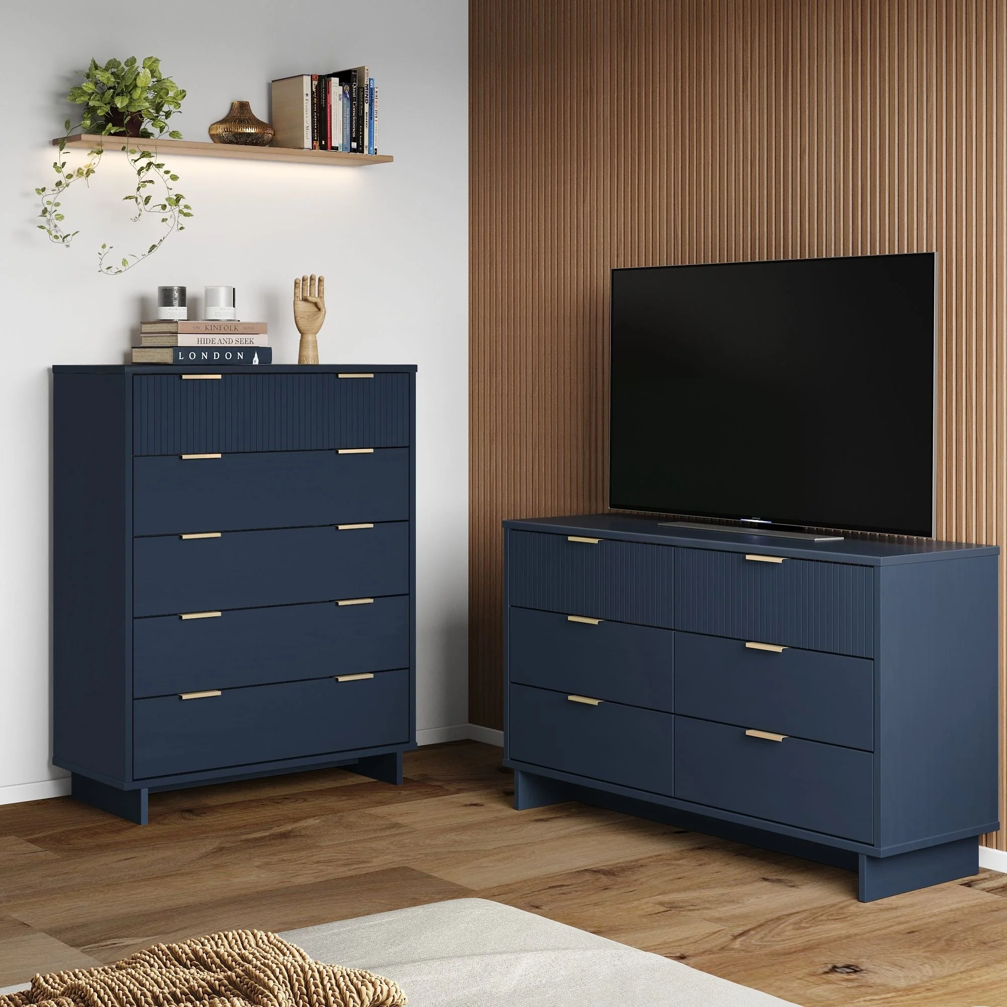 Granville 2-Piece Tall Chest and Double Dresser Set in Midnight Blue - Image 2