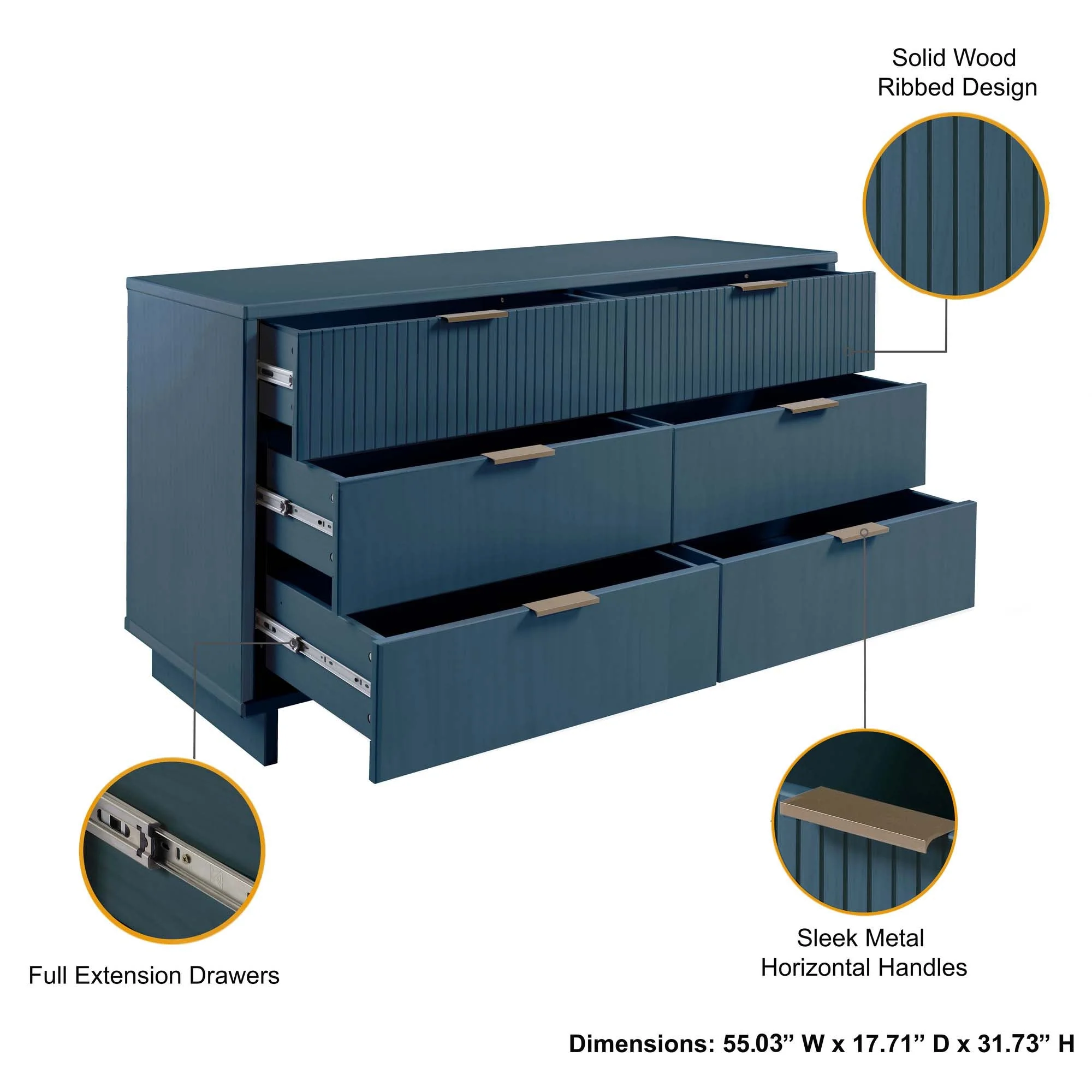 Granville 2-Piece Tall Chest and Double Dresser Set in Midnight Blue - Image 6