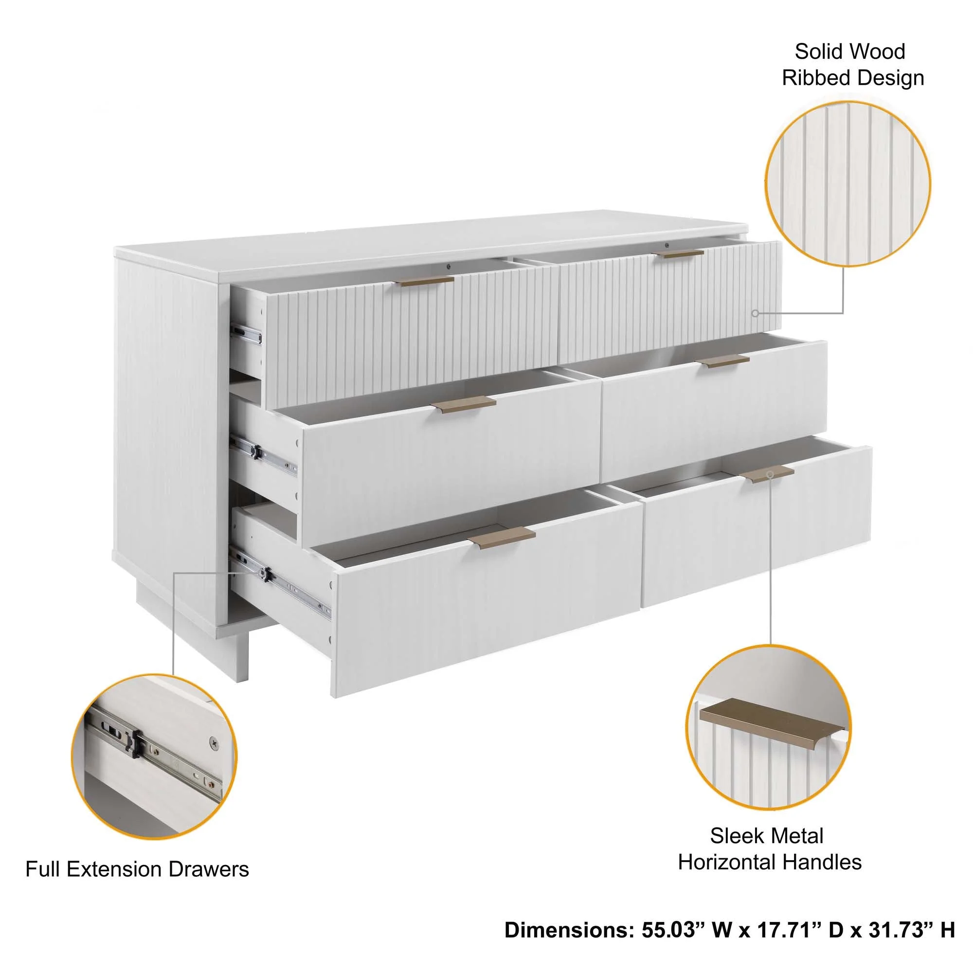 Granville 2-Piece Tall Chest and Double Dresser Set in White - Image 6