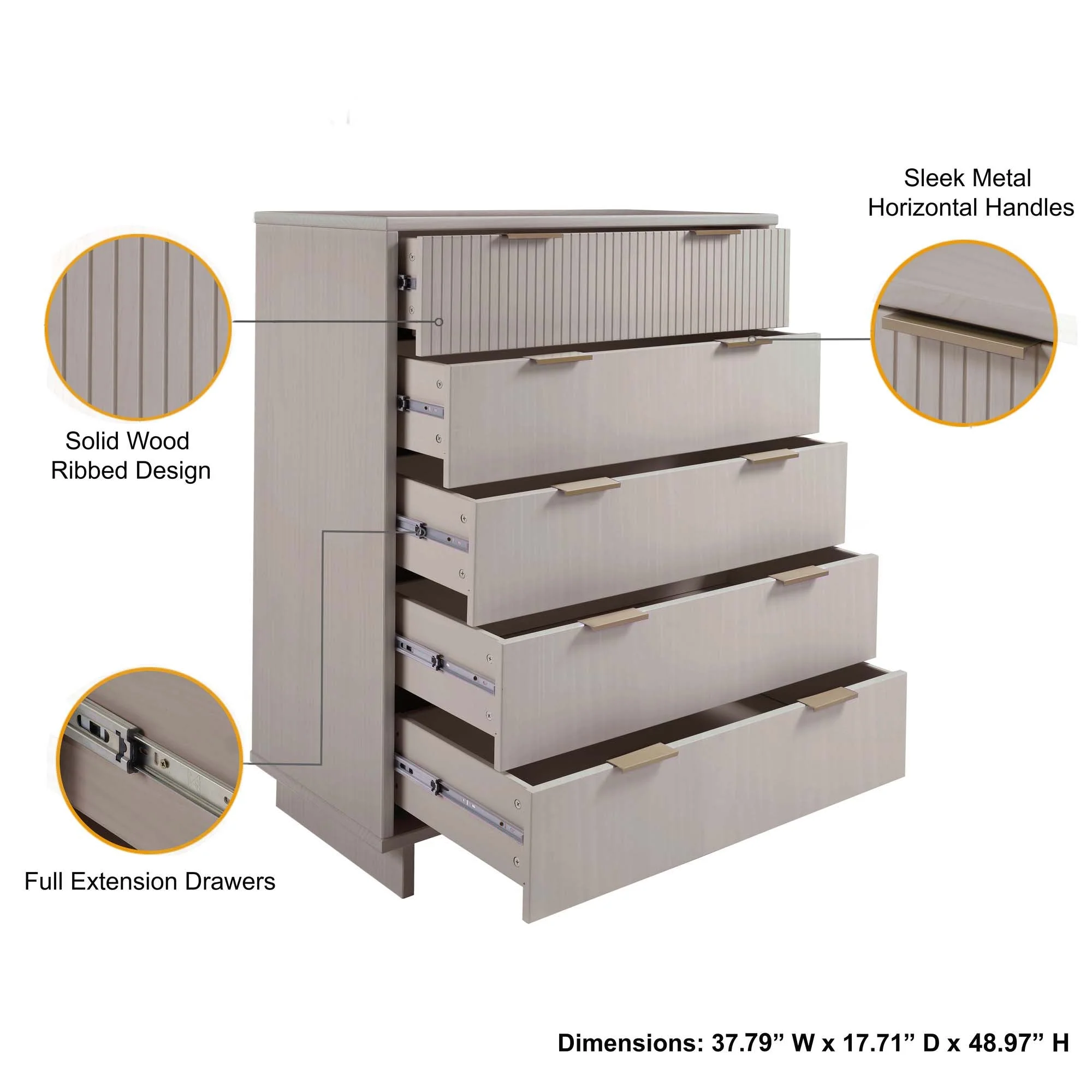 Granville 2-Piece Tall Chest and Standard Dresser Set in Light Grey - Image 6