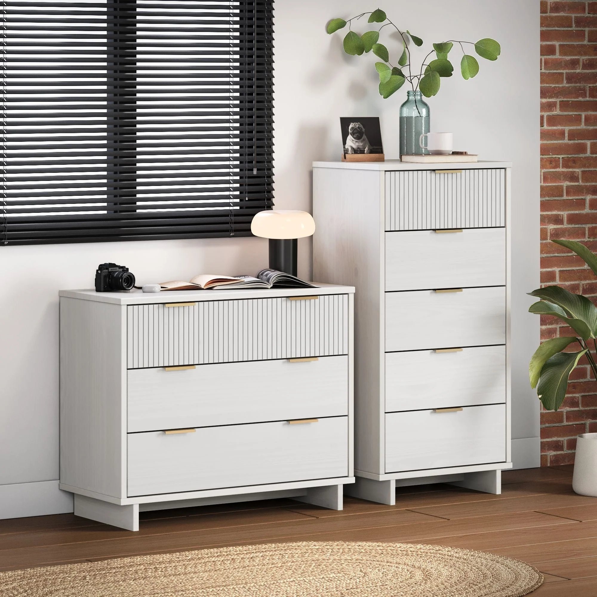 Granville 2-Piece Tall Narrow and Standard Dresser Set in White - Image 2