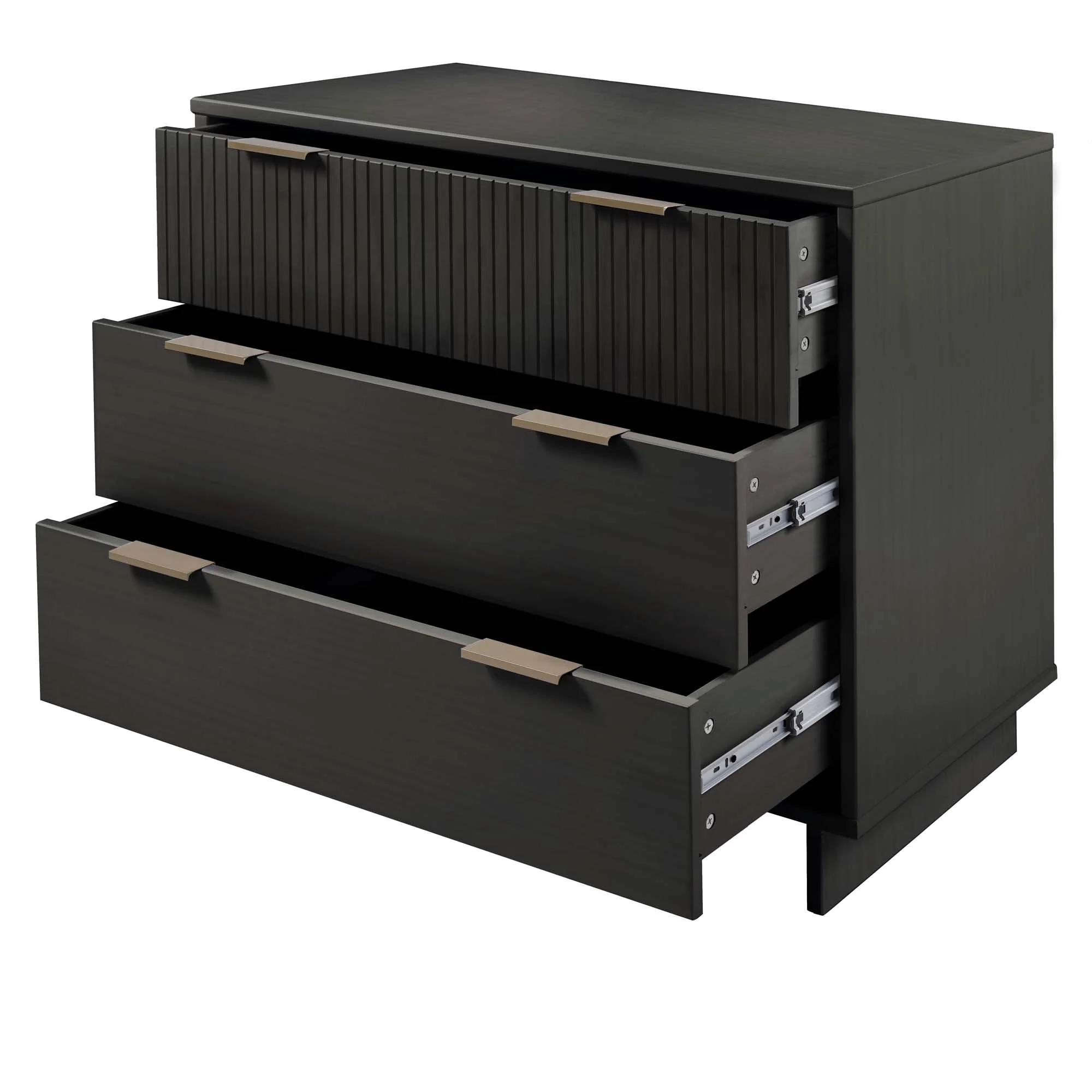 Granville 3-Piece Standard Dresser, Tall Narrow Chest and Nightstand Set in Dark Grey - Image 22