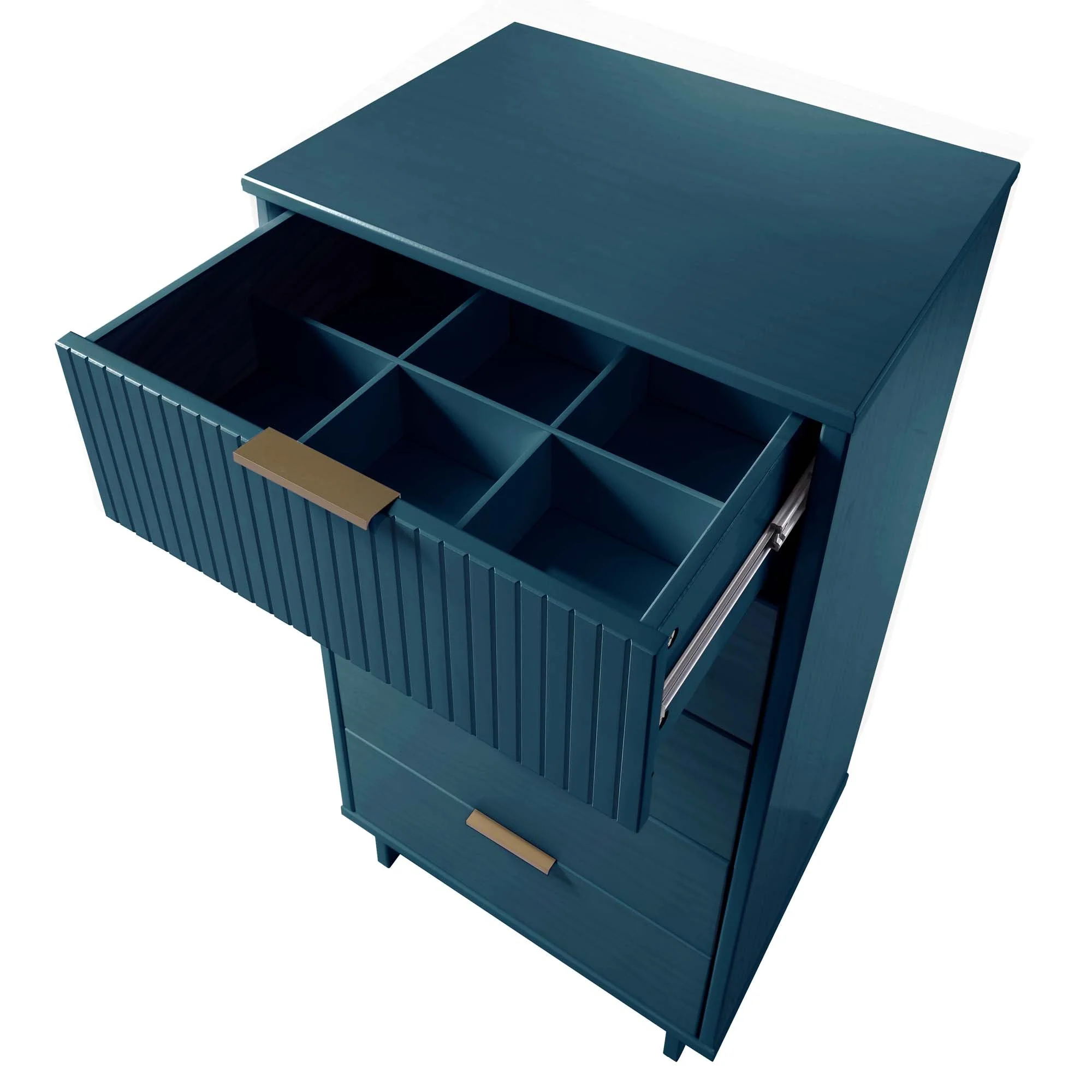 Granville 3-Piece Standard Dresser, Tall Narrow Chest and Nightstand Set in Midnight Blue - Image 16