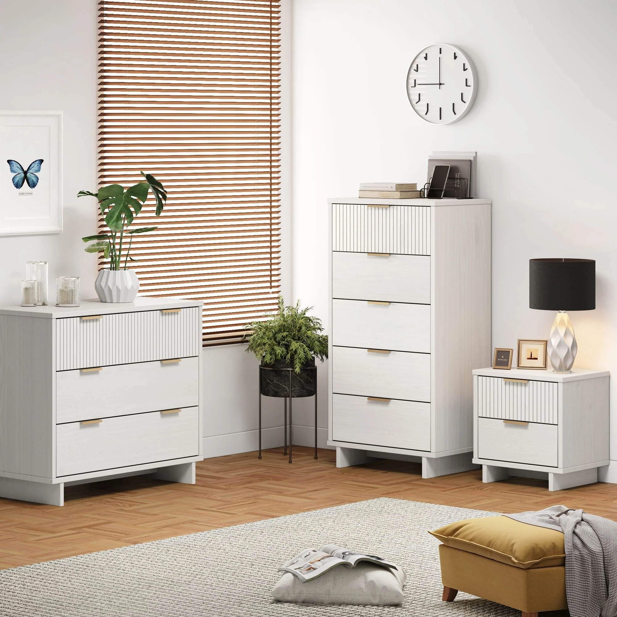 Granville 3-Piece Standard Dresser, Tall Narrow Chest and Nightstand Set in White - Image 2