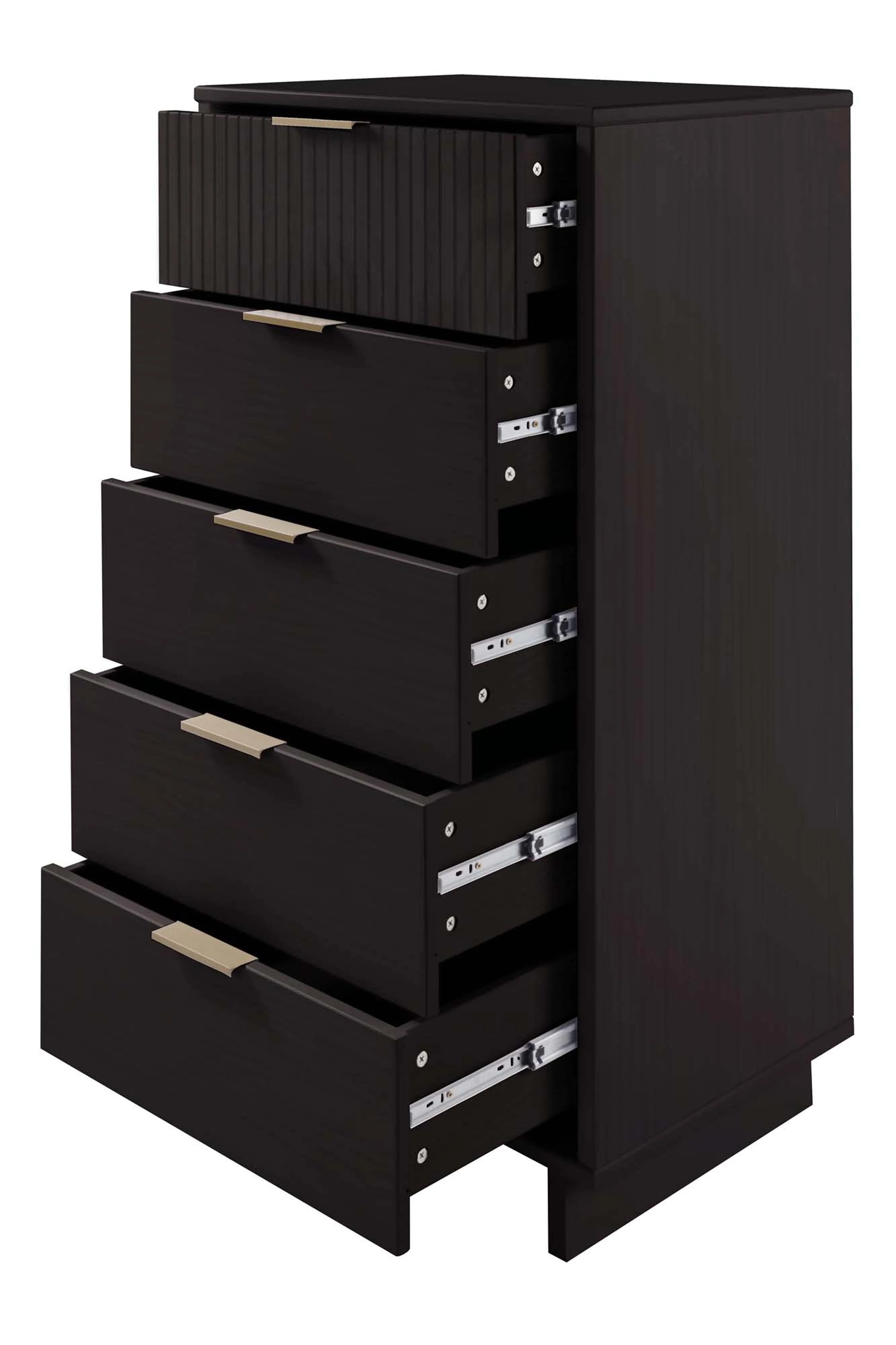 Granville 3-Piece Tall Narrow Chest, Double Dresser and Nightstand Set in Black - Image 15