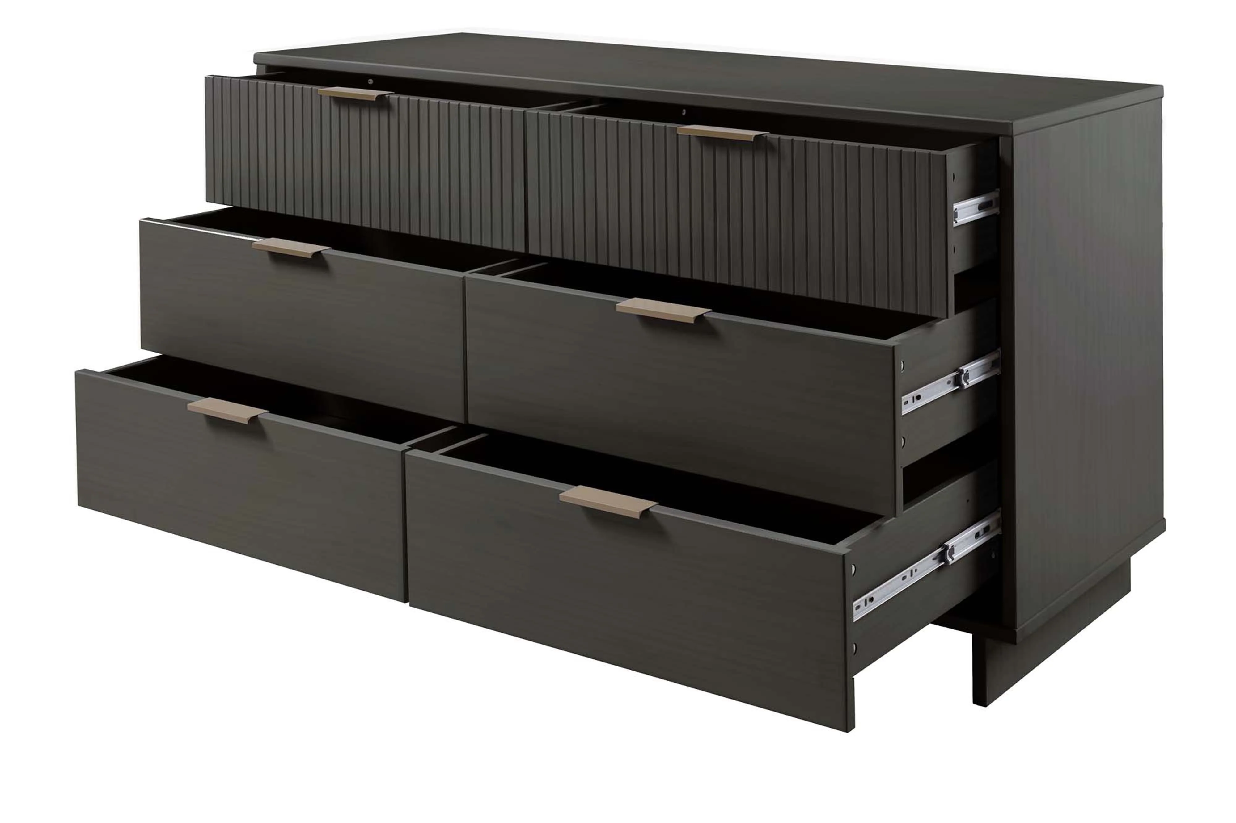 Granville 3-Piece Tall Narrow Chest, Double Dresser and Nightstand Set in Dark Grey - Image 22