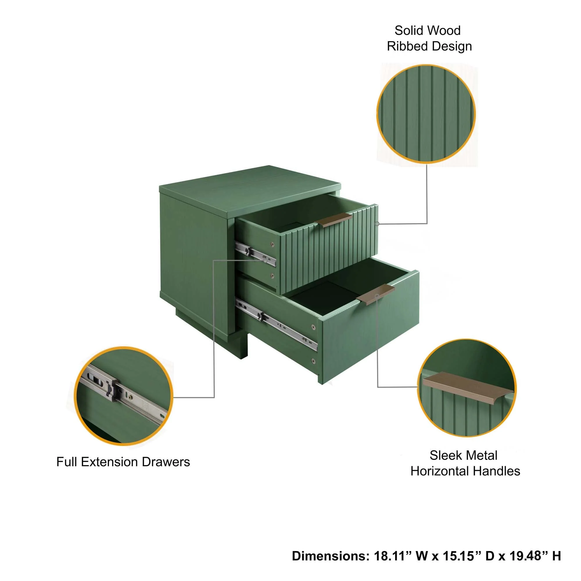 Granville 3-Piece Tall Narrow Chest, Double Dresser and Nightstand Set in Sage Green - Image 8