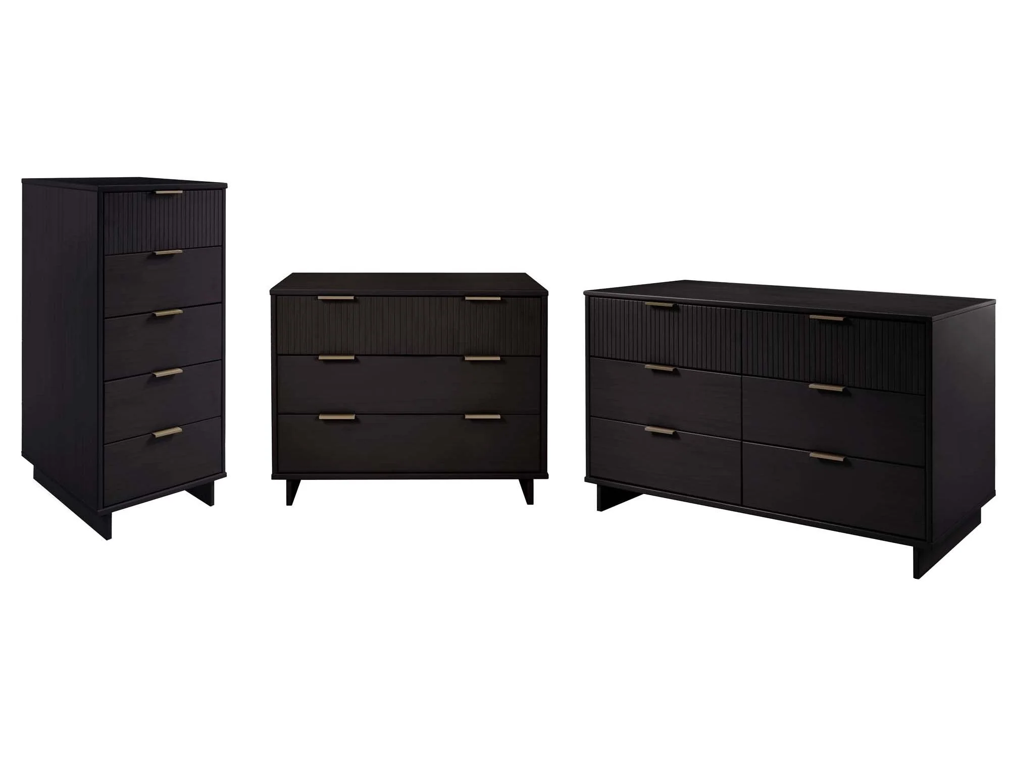 Granville 3-Piece Tall Narrow Chest, Double Dresser Set and Standard Dresser Set in Black