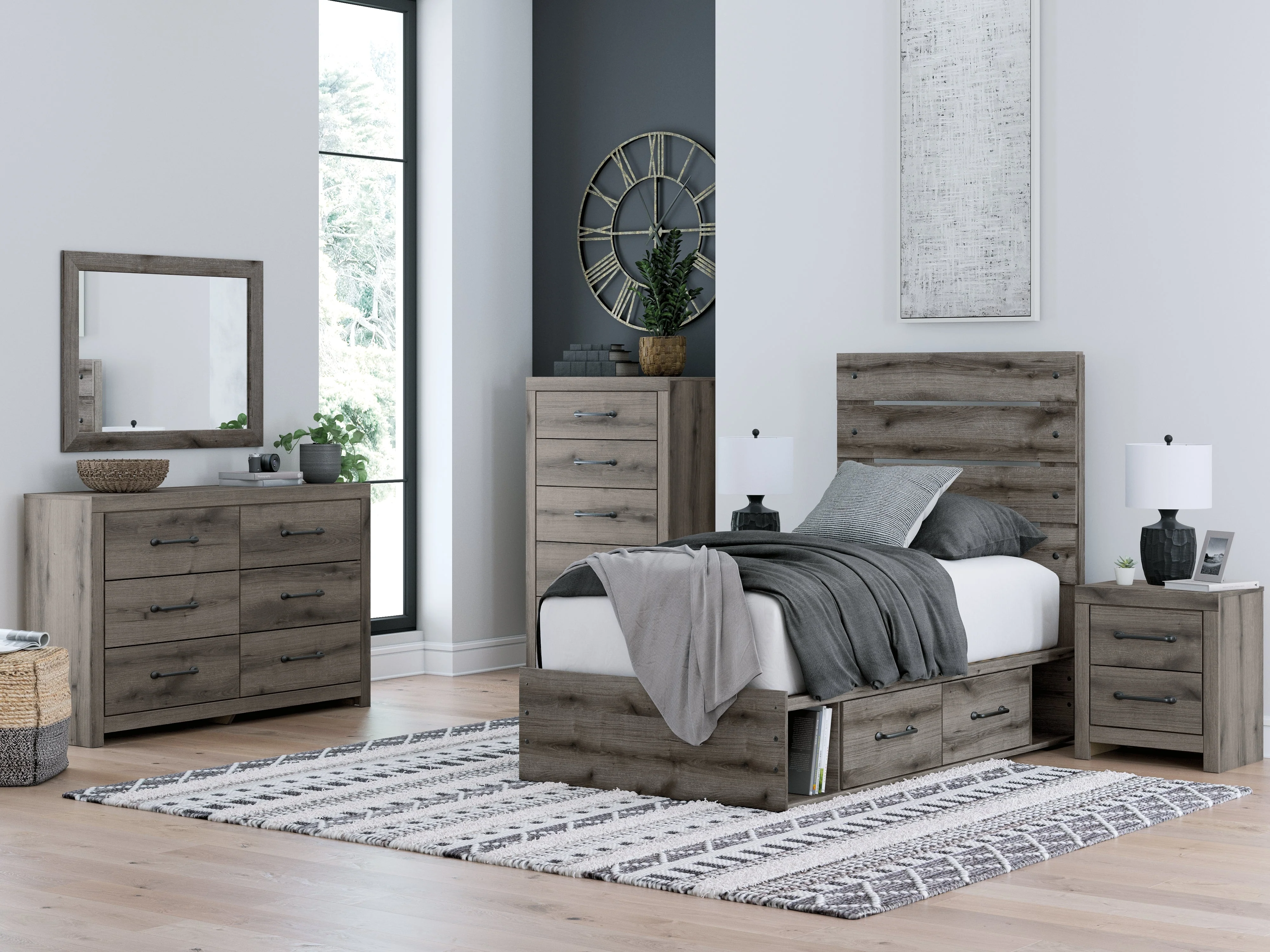 Graystorm Brown Gray Full Storage Platform Bed with 2 Drawers - Image 11