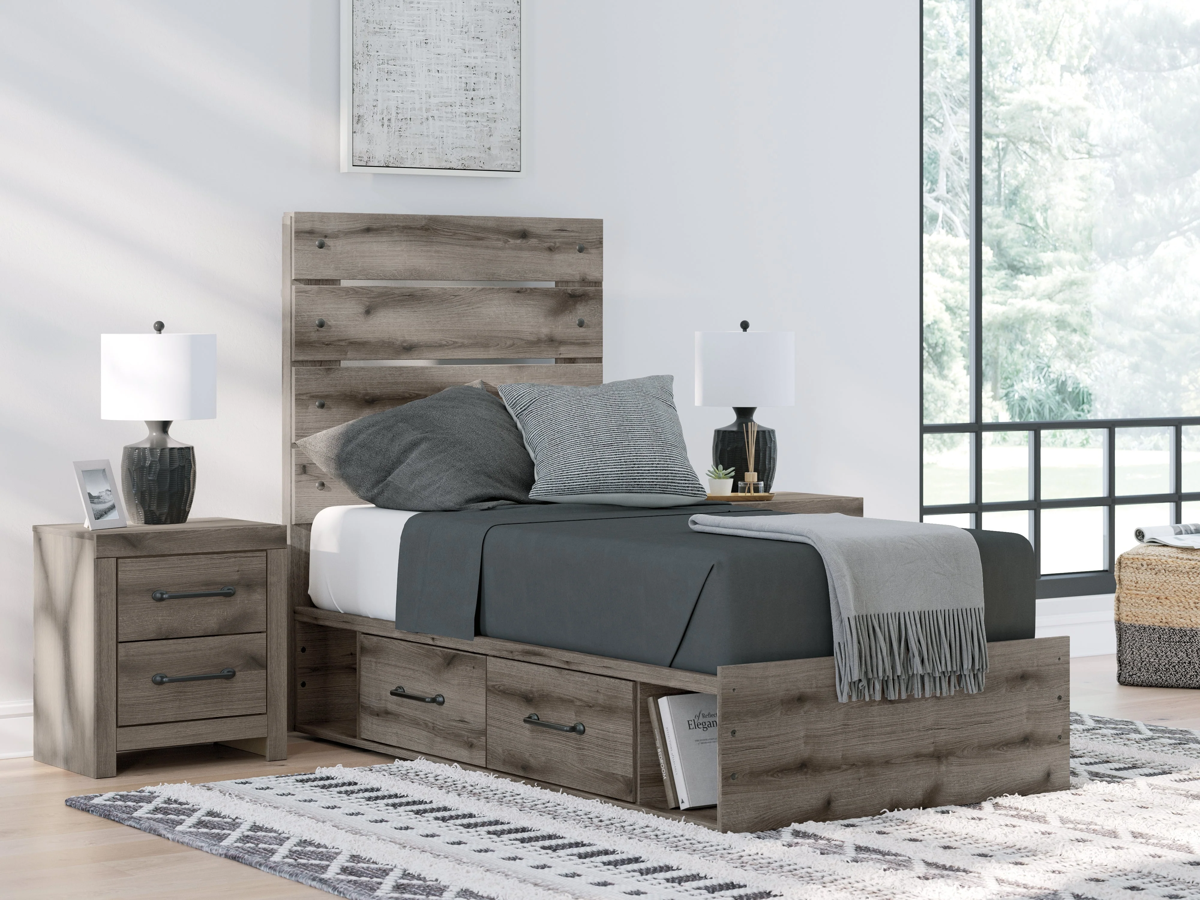 Graystorm Brown Gray Full Storage Platform Bed with 2 Drawers - Image 2