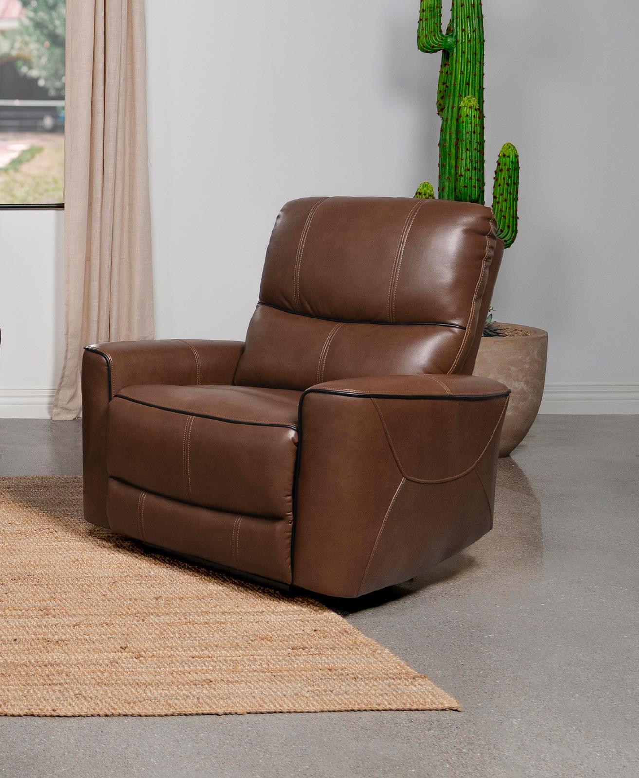 Greenfield Saddle Brown Upholstered Power Recliner Chair