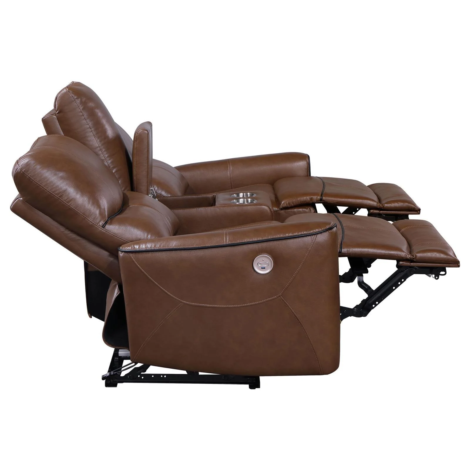 Greenfield Saddle Brown Upholstered Power Reclining Loveseat with Console - Image 3