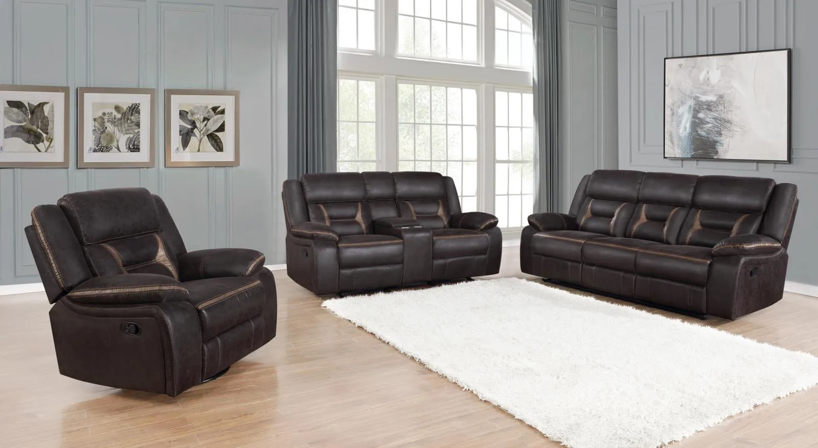 Greer Dark Brown Upholstered Tufted Reclining Living Room Set