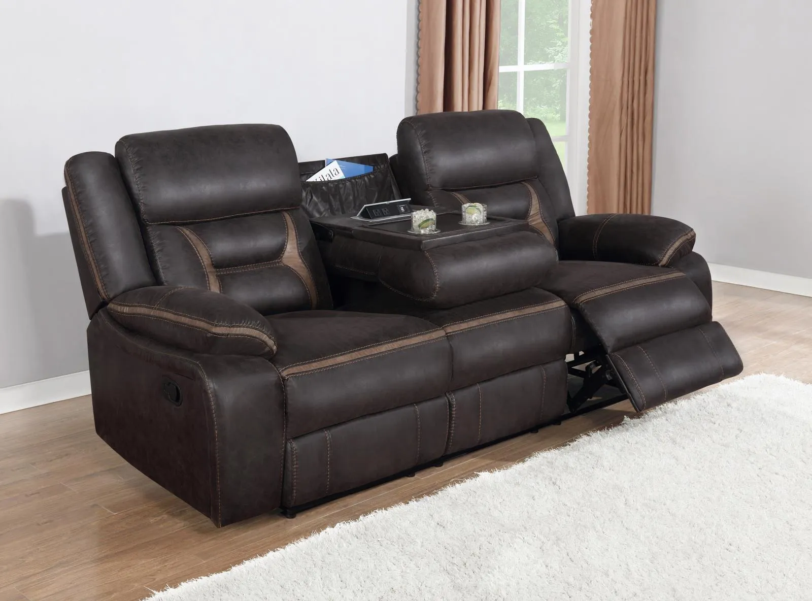 Greer Dark Brown Upholstered Tufted Reclining Living Room Set - Image 6