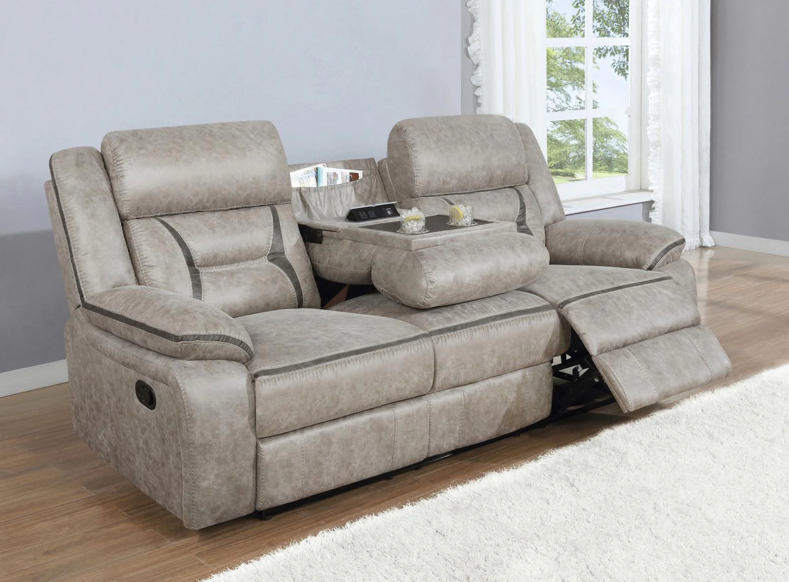 Greer Upholstered Tufted Back Motion Sofa - Image 3