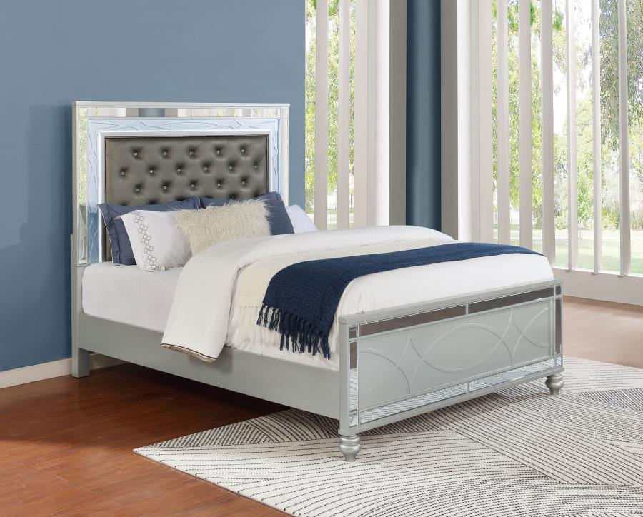 Gunnison Silver Metallic California King Panel Bed with LED Lighting