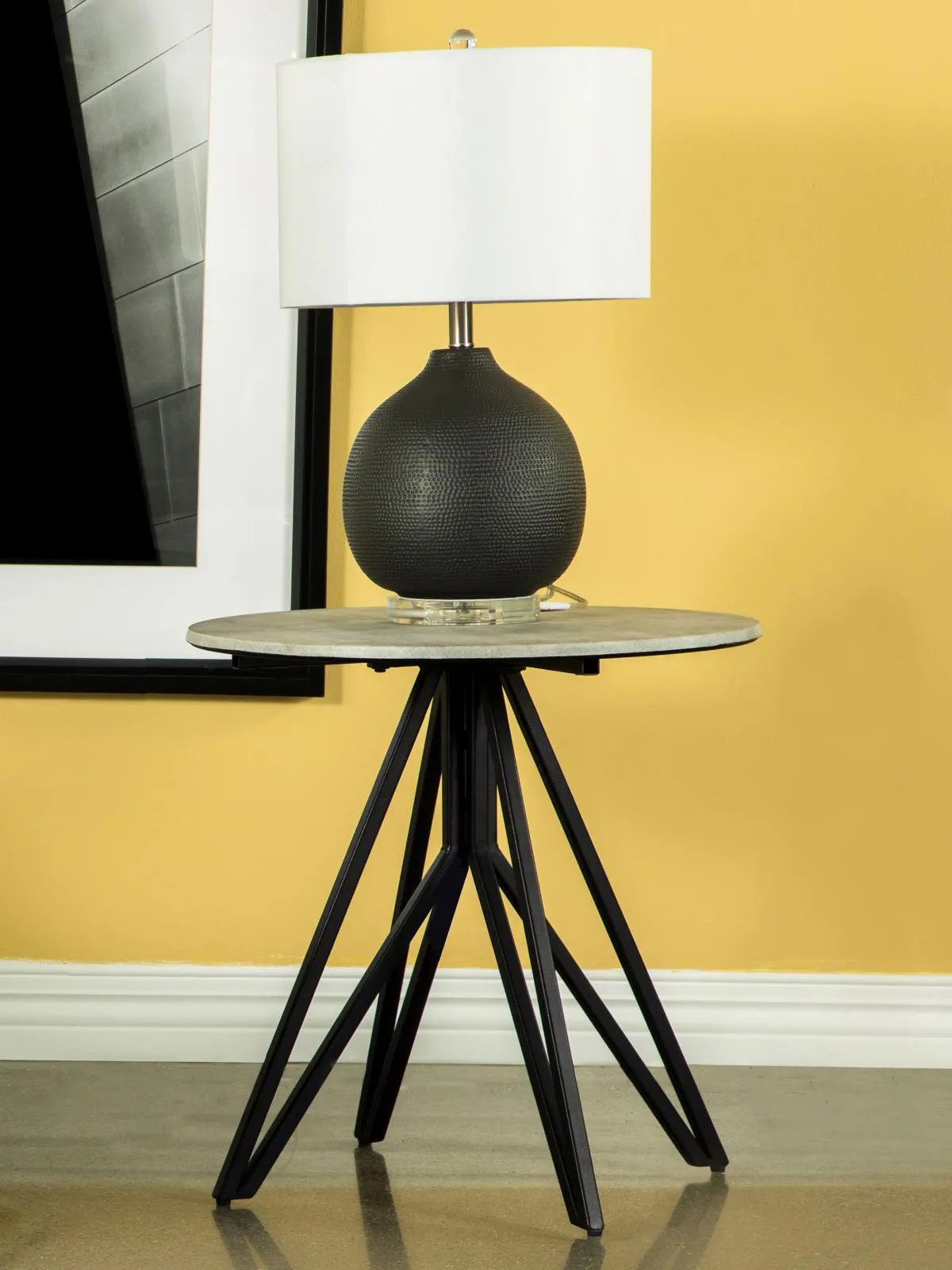 Hadi Cement/Gunmetal Round End Table with Hairpin Legs