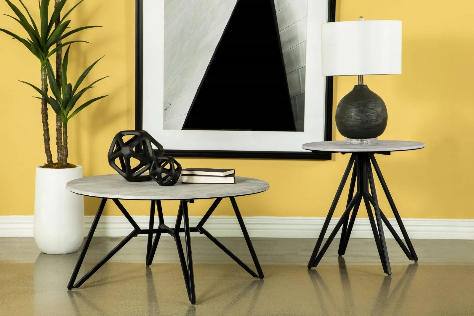 Hadi Cement/Gunmetal Round End Table with Hairpin Legs - Image 6