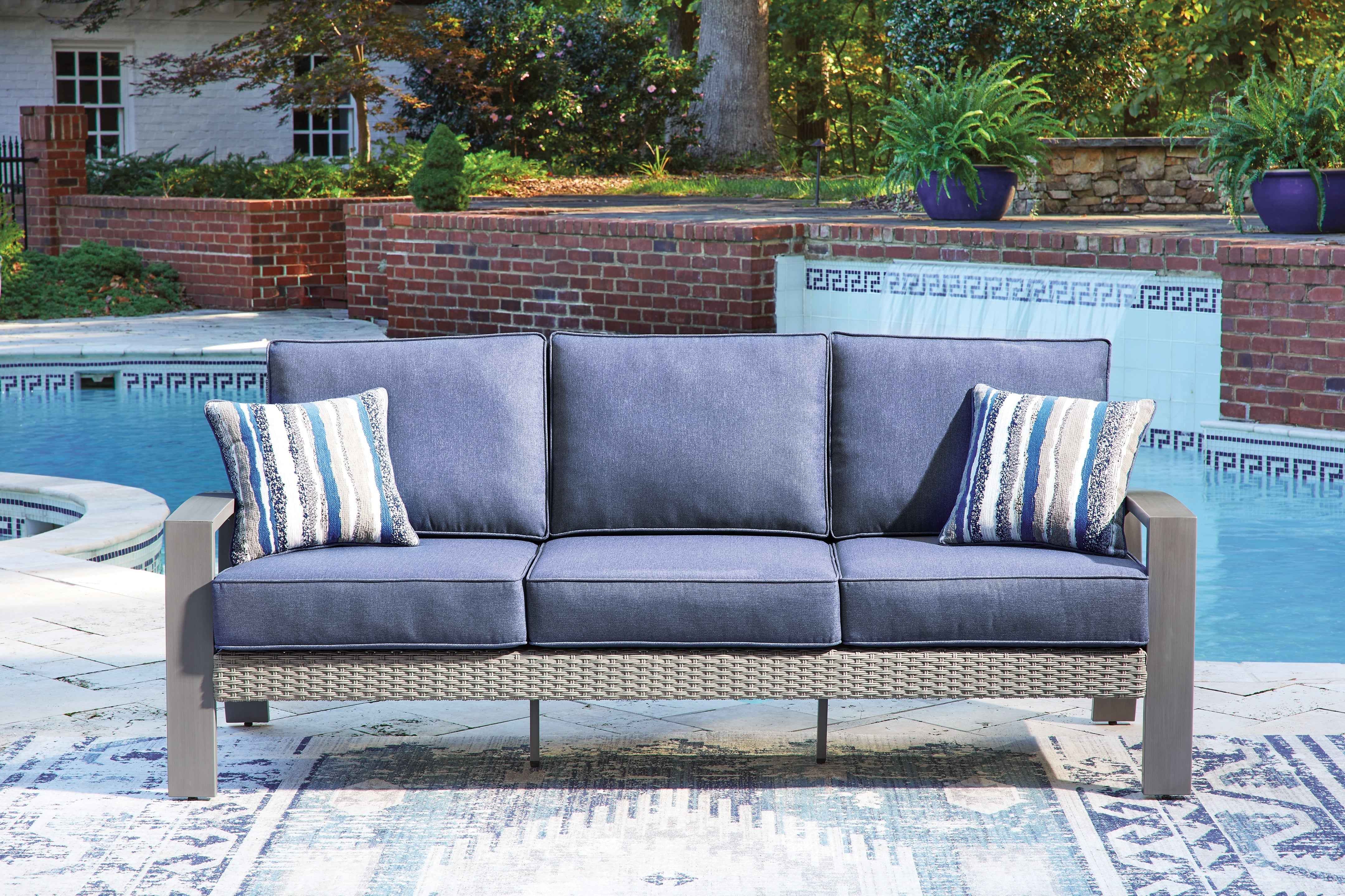Half Moon Beach Blue/Gray Outdoor Sofa and Loveseat - Image 9