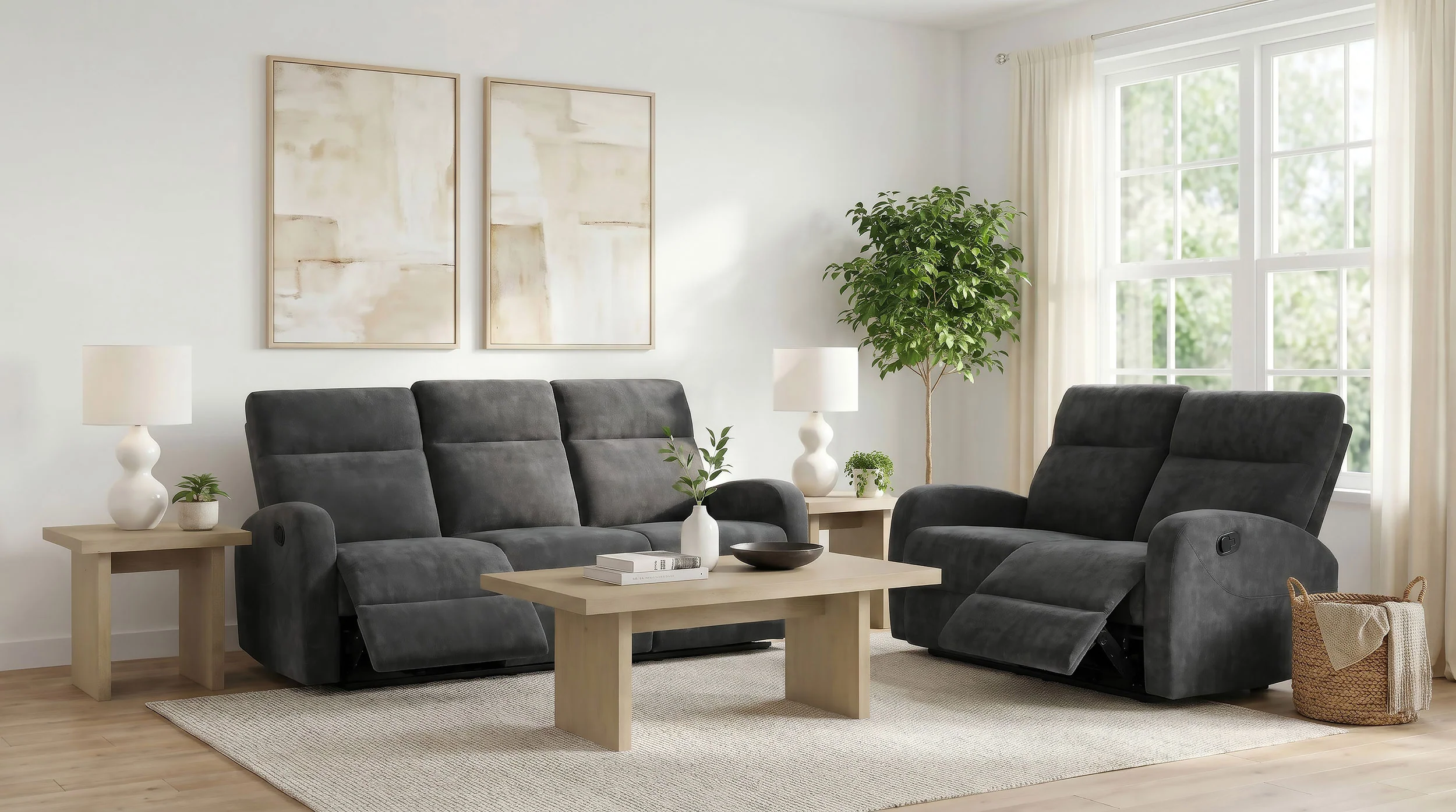 Hamilton 2-piece Chenille Manual Reclining Sofa Set Charcoal Grey - Image 2