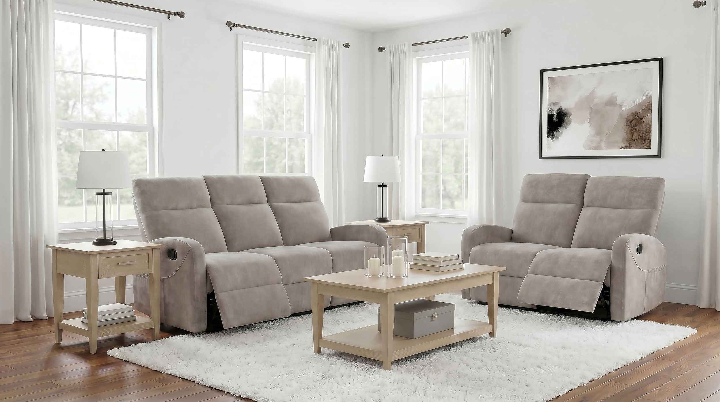 Hamilton 2-piece Chenille Manual Reclining Sofa Set Sand - Image 2