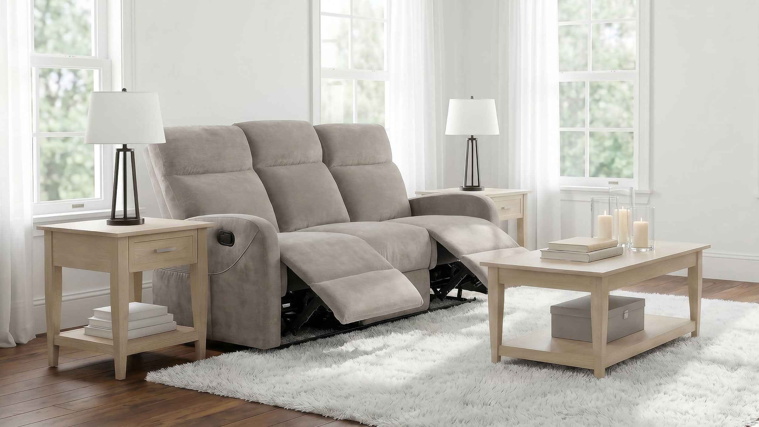 Hamilton Chenille Upholstered Manual Reclining Sofa Sand - Image 2