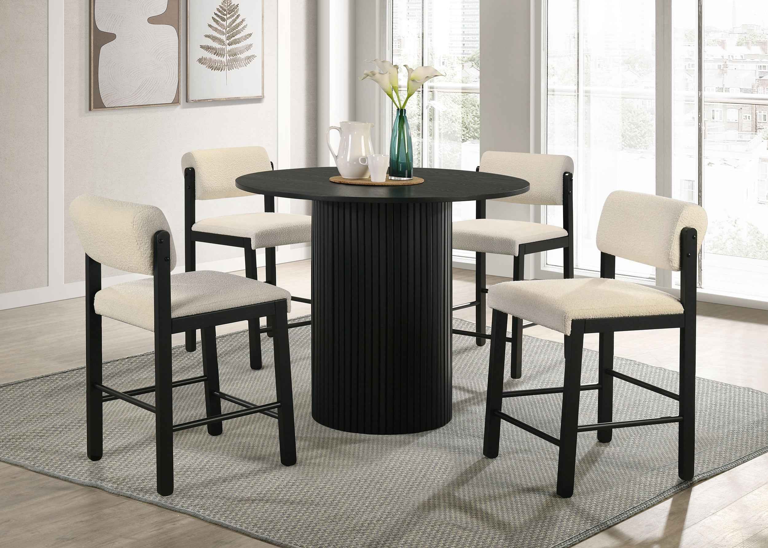 Hamlyn Cream/Black 5-piece Round Wood Counter Height Dining Set