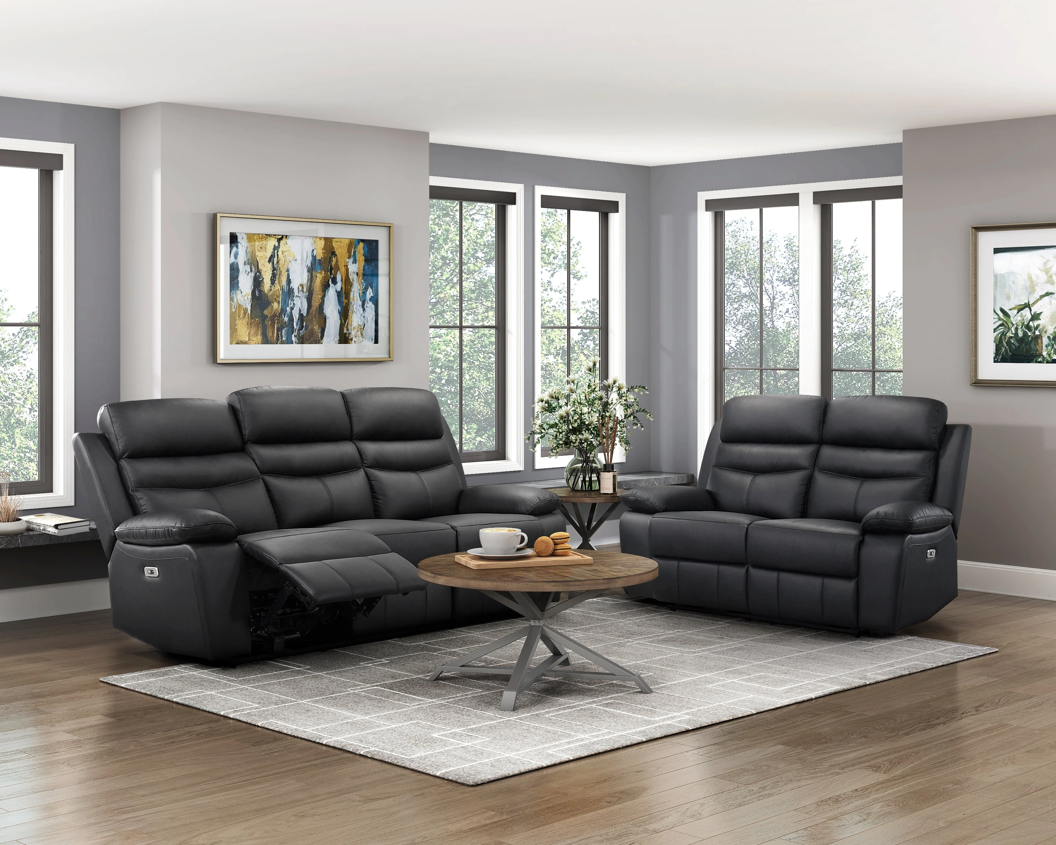 Hancock Black Leather Power Double Reclining Loveseat - Image 2