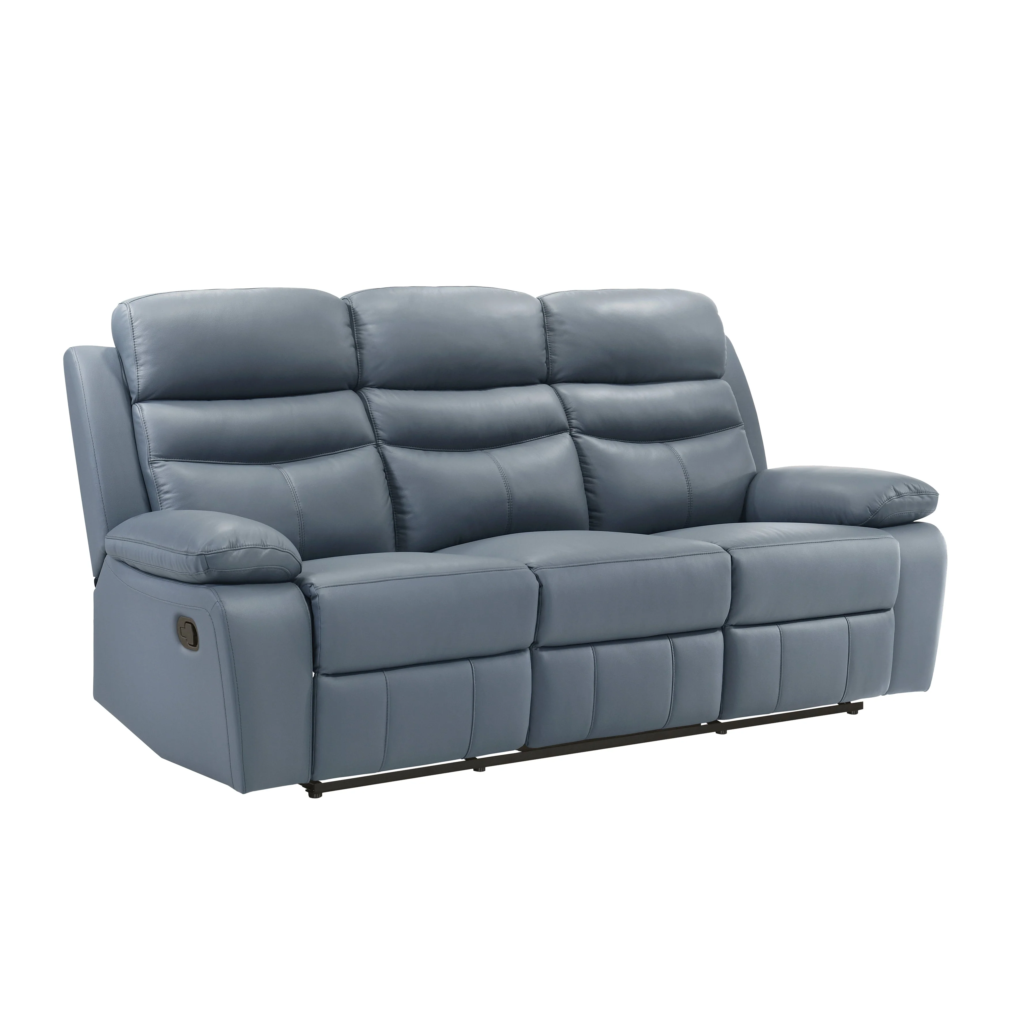 Hancock Blue Leather Double Reclining Living Room Set - Image 4