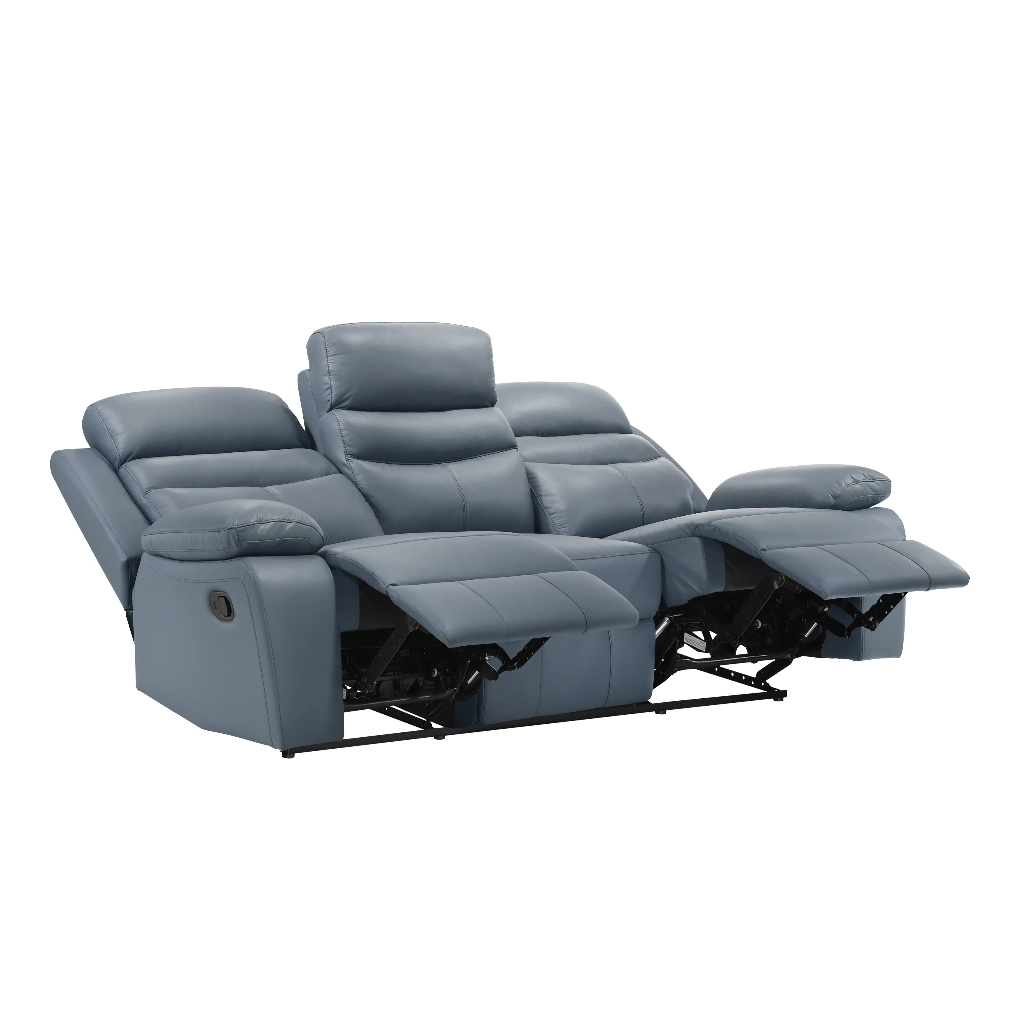 Hancock Blue Leather Double Reclining Living Room Set - Image 5