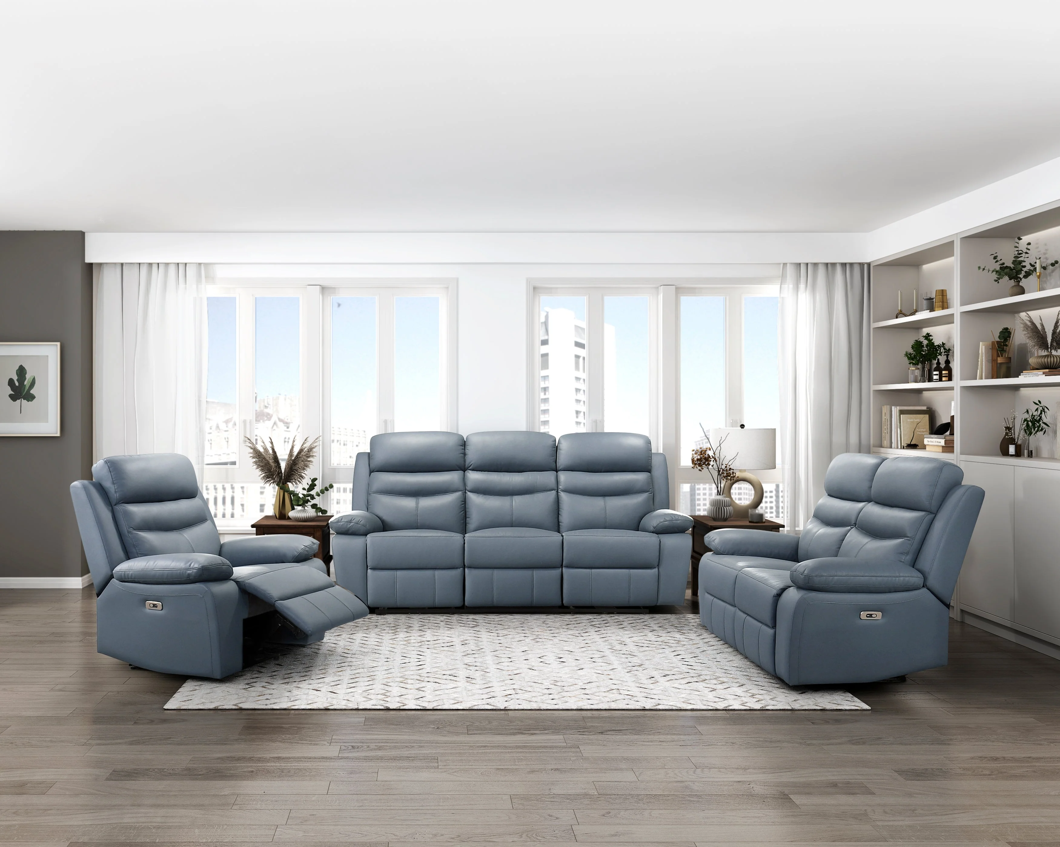 Hancock Blue Leather Power Double Reclining Loveseat - Image 7