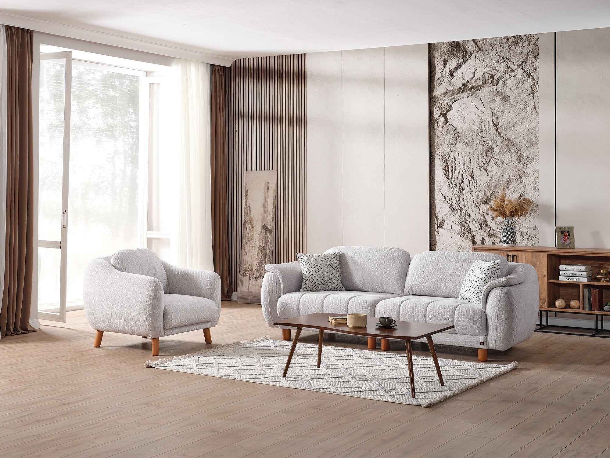 Happy Grey 4-pieces (2 Sofa & 2 Chair) Living Room Set - Image 2