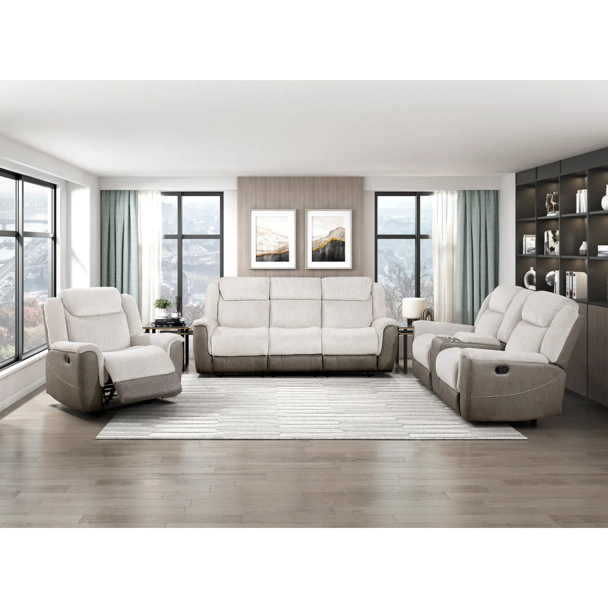 Harriette Beige/Brown Double Reclining Loveseat with Center Console - Image 9