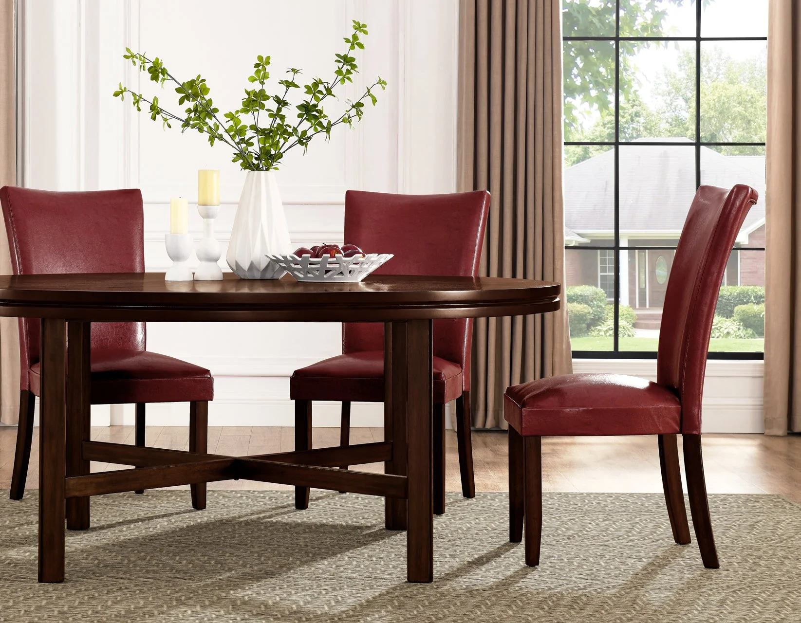 Hartford Espresso/Red Round Dining Room Set with Lazy Susan