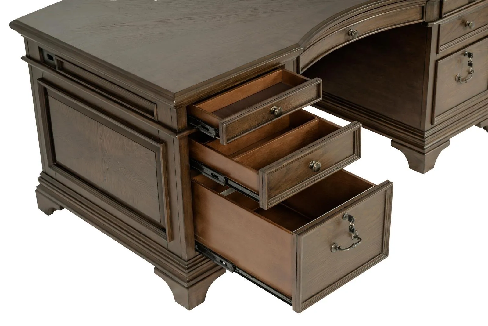 Hartshill Burnished Oak Executive Desk with File Cabinets - Image 11