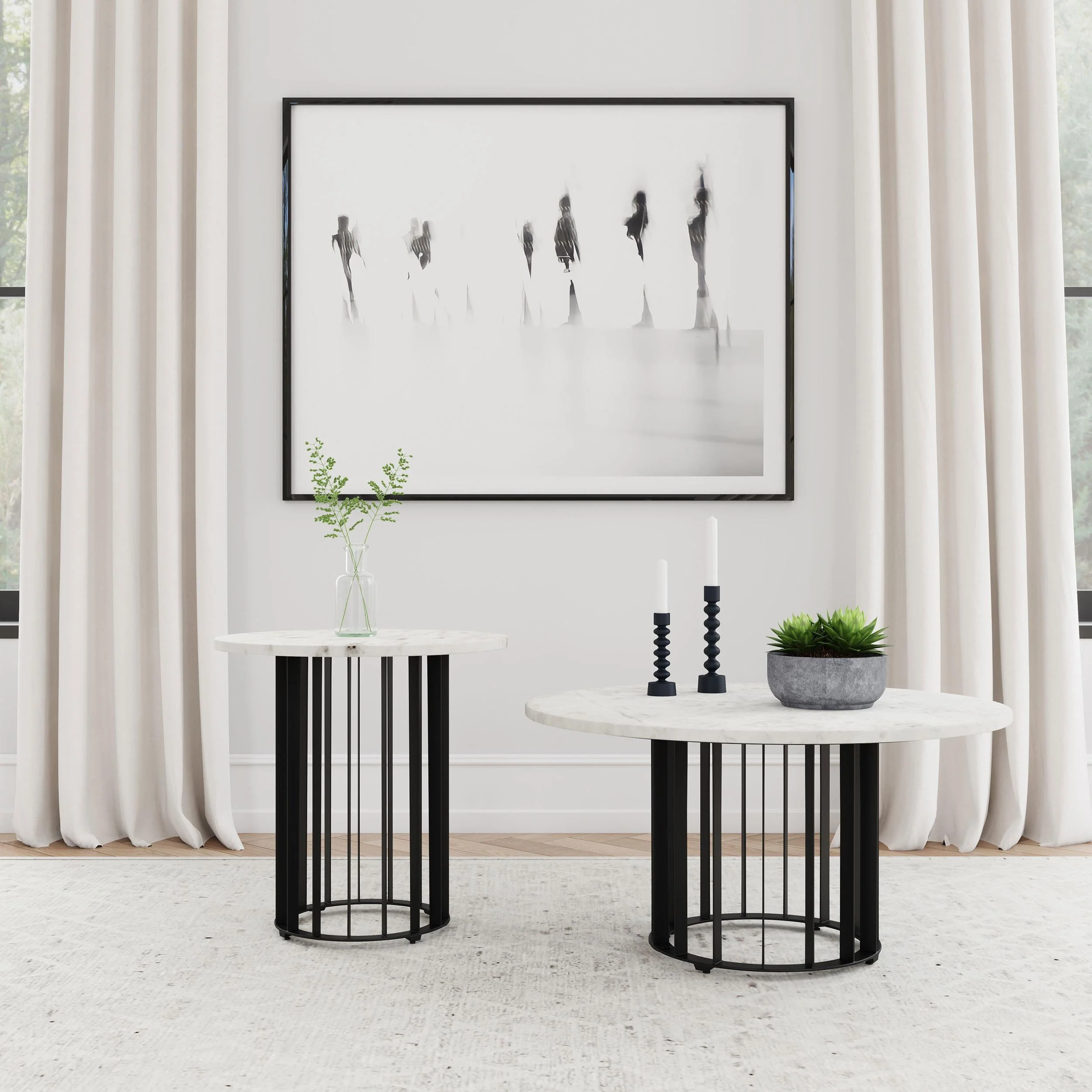 Haven Black and White Round Genuine Marble Top End Side Table - Image 5