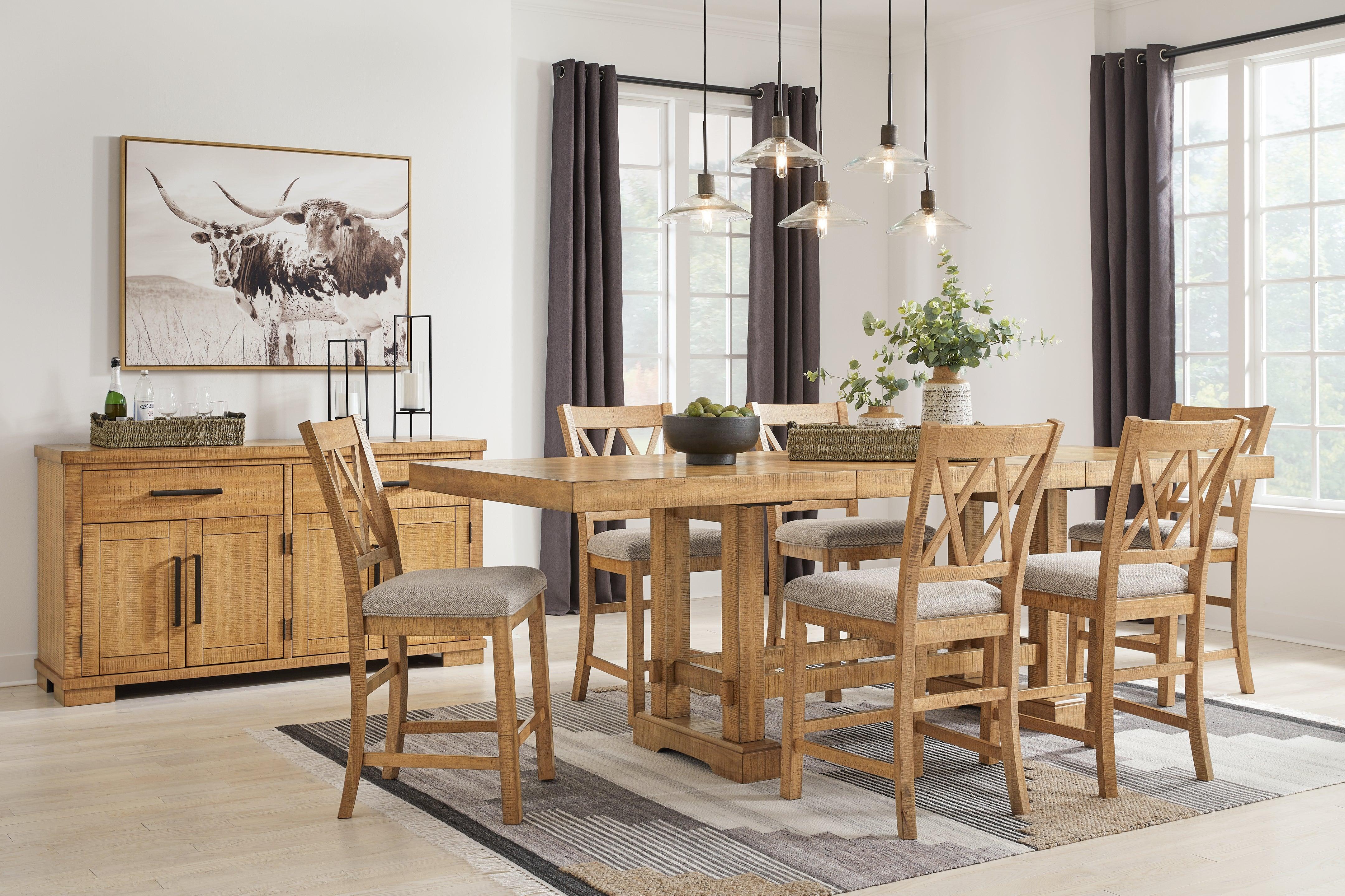 Havonplane Light Brown Pine Counter Height Dining Table and 6 Barstools - Image 19